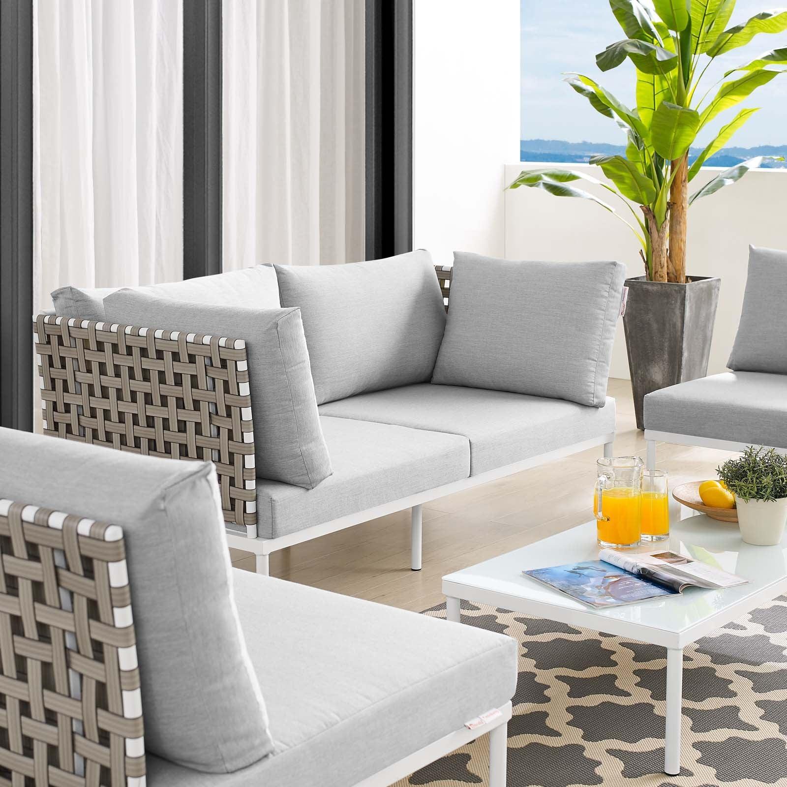 Harmony 4-Piece Sunbrella Basket Weave Outdoor Patio Aluminum Seating Set, EEI-4689 FredCo