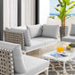 Harmony 4-Piece Sunbrella Basket Weave Outdoor Patio Aluminum Seating Set, EEI-4689 FredCo