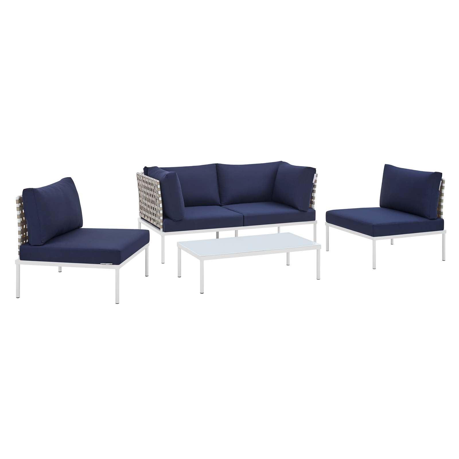 Harmony 4-Piece Sunbrella Basket Weave Outdoor Patio Aluminum Seating Set, EEI-4689 FredCo
