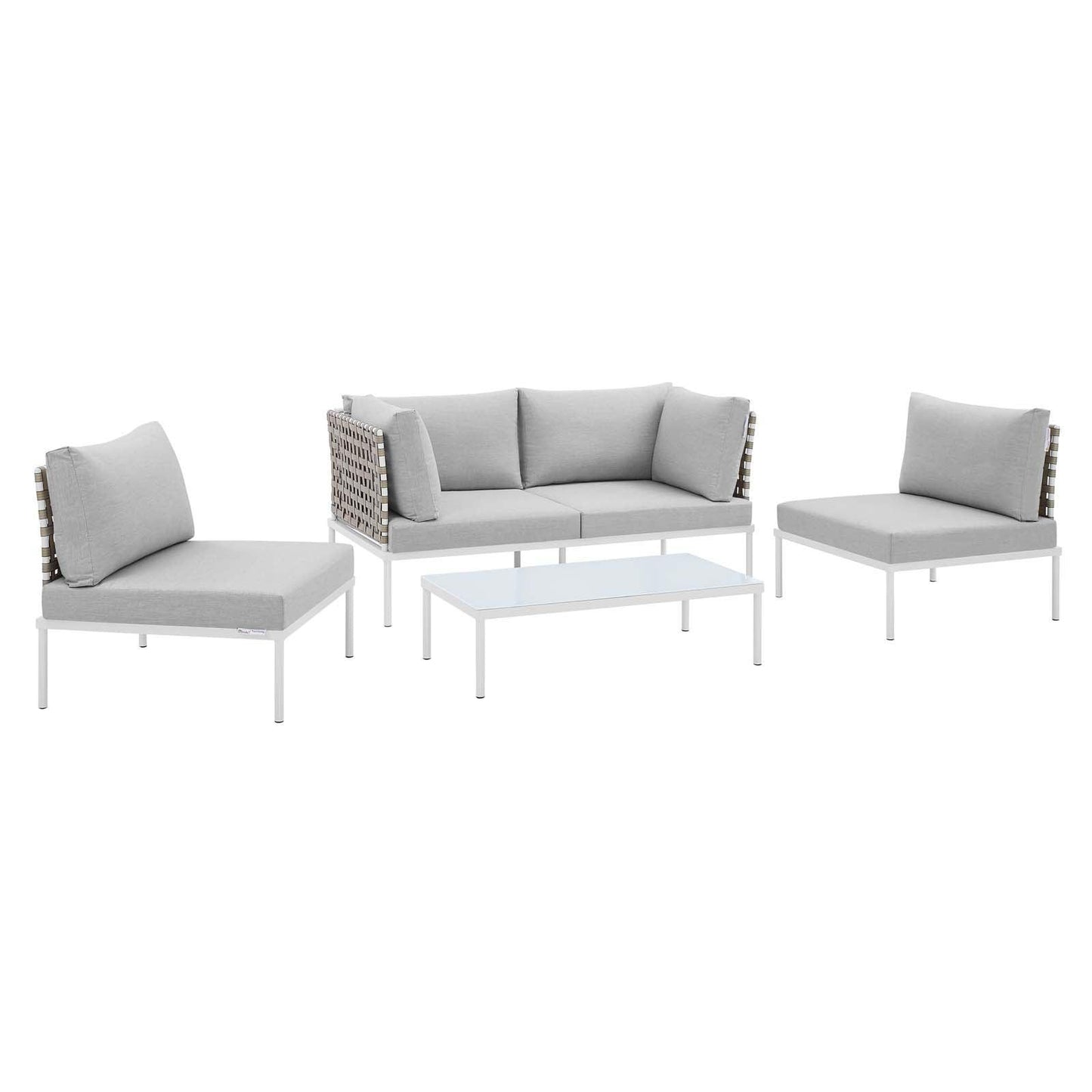 Harmony 4-Piece Sunbrella Basket Weave Outdoor Patio Aluminum Seating Set, EEI-4689 FredCo