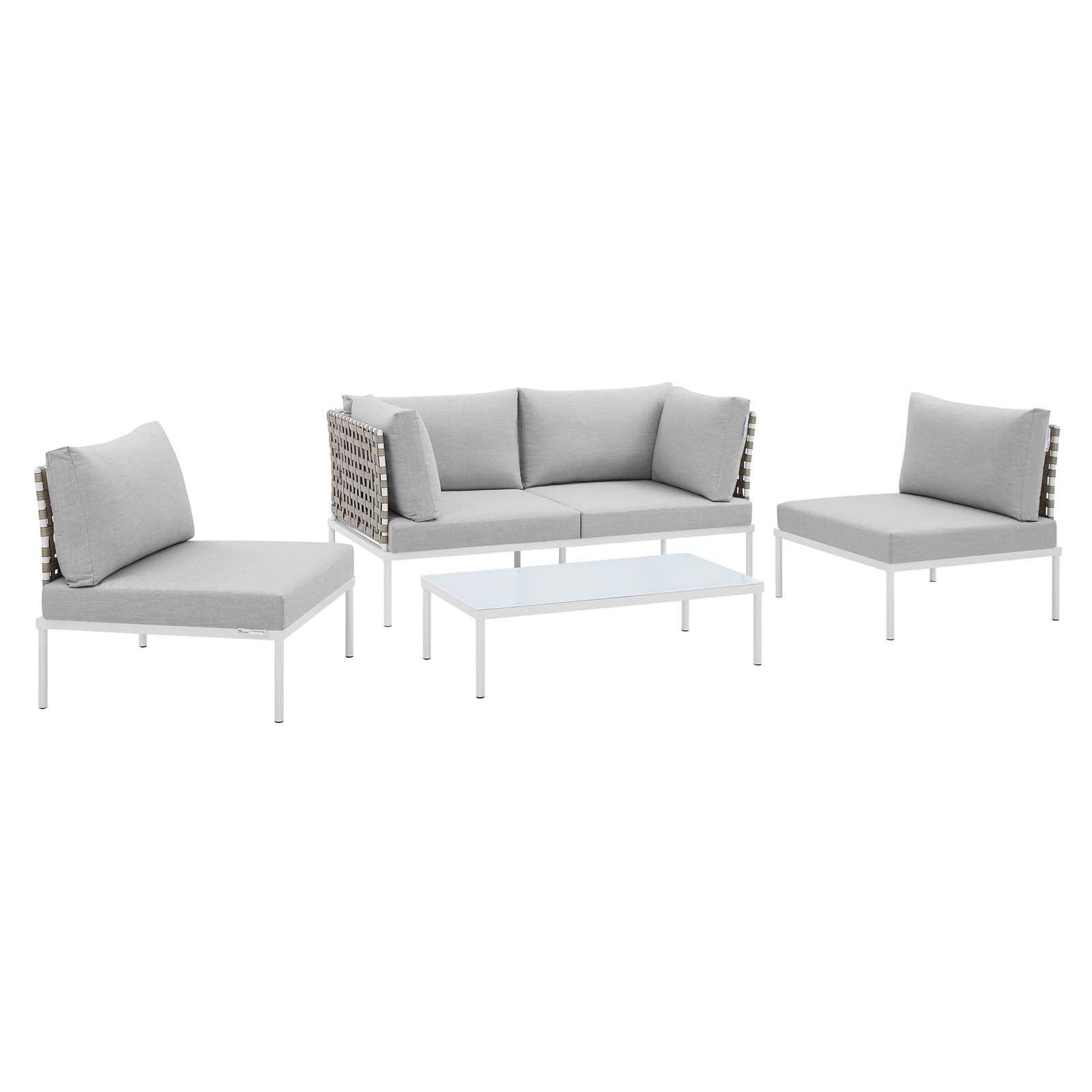 Harmony 4-Piece Sunbrella Basket Weave Outdoor Patio Aluminum Seating Set, EEI-4689 FredCo