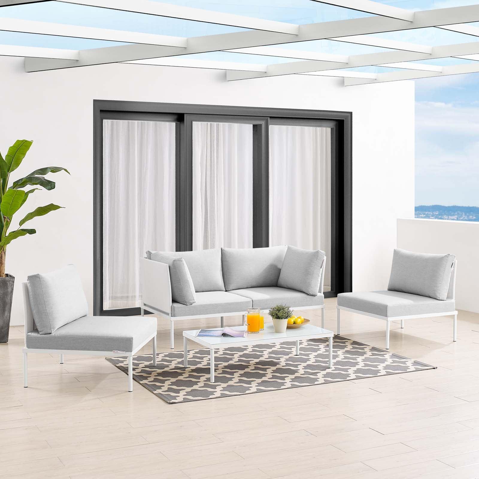 Harmony 4-Piece Sunbrella Outdoor Patio Aluminum Seating Set, EEI-4690 FredCo