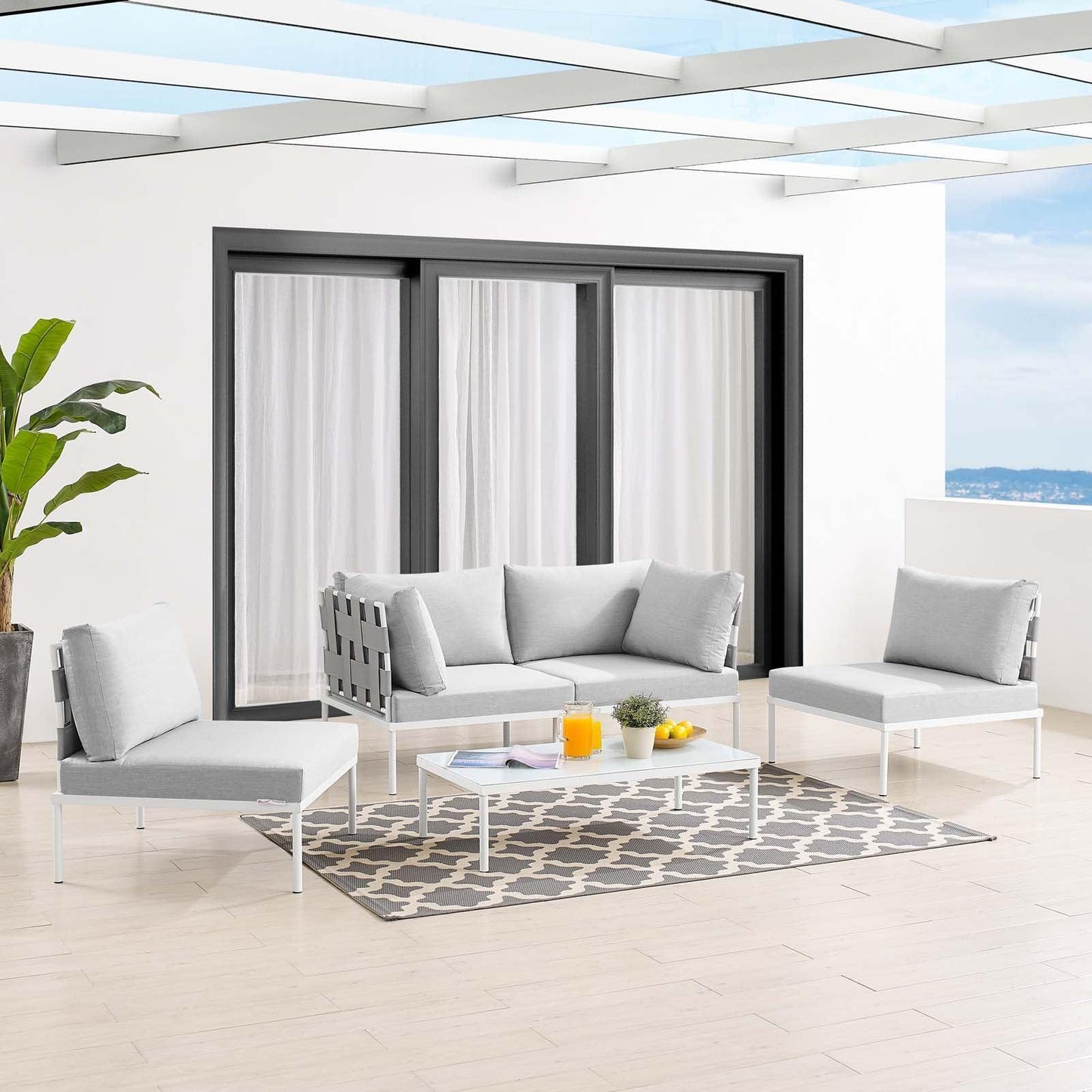 Harmony 4-Piece Sunbrella Outdoor Patio Aluminum Seating Set, EEI-4691 FredCo