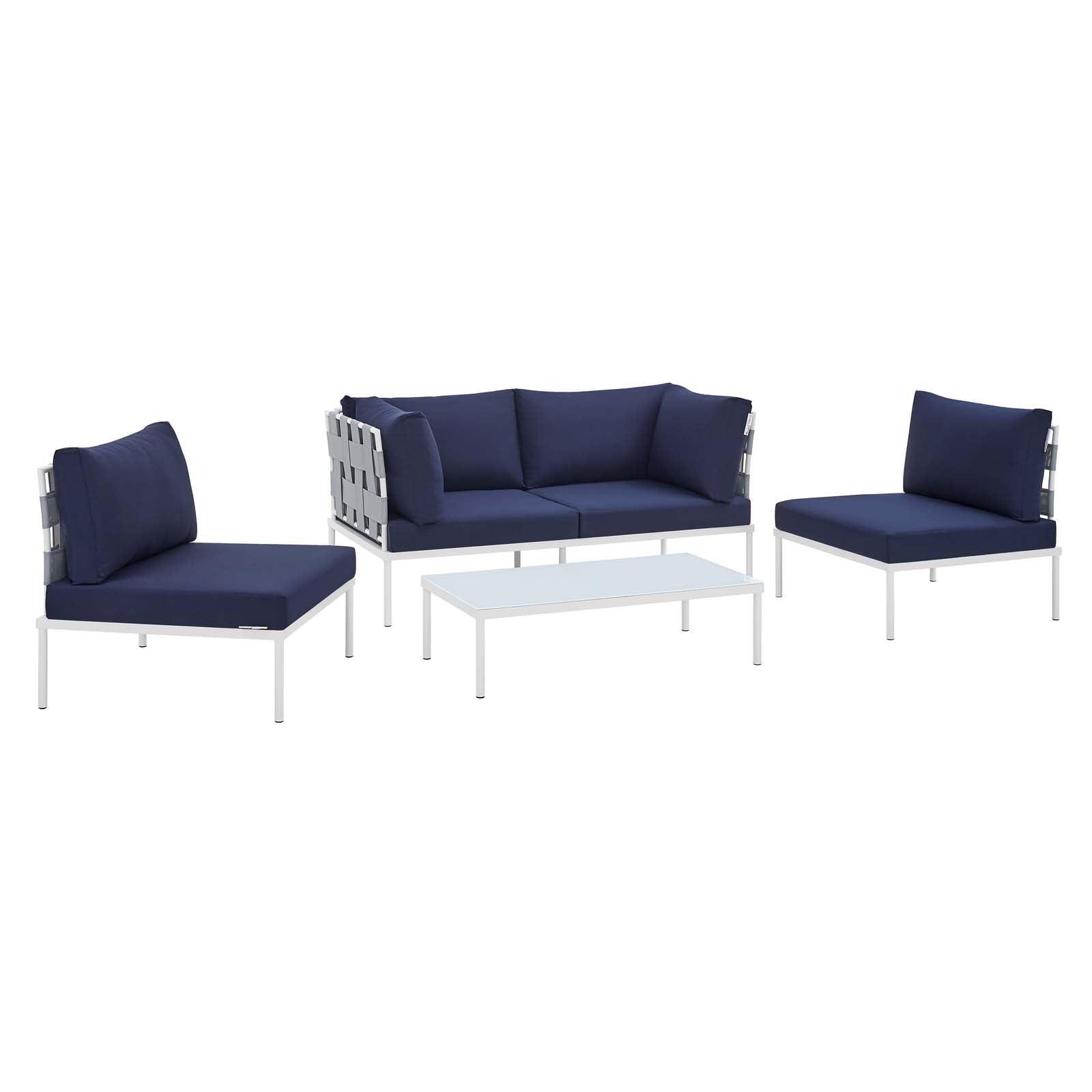 Harmony 4-Piece Sunbrella Outdoor Patio Aluminum Seating Set, EEI-4691 FredCo