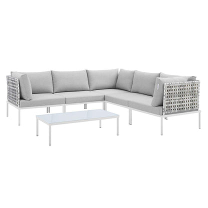 Harmony 6-Piece Sunbrella Basket Weave Outdoor Patio Aluminum Sectional Sofa Set, EEI-4926 FredCo