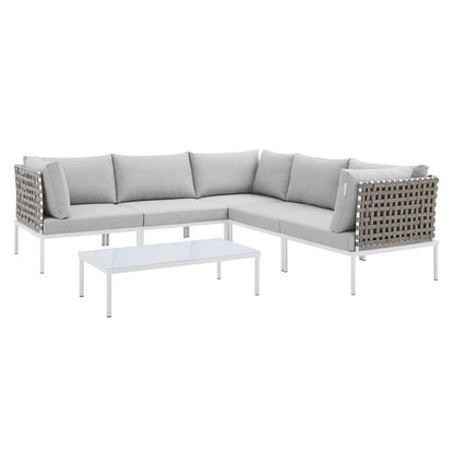 Harmony 6-Piece Sunbrella Basket Weave Outdoor Patio Aluminum Sectional Sofa Set, EEI-4927 FredCo