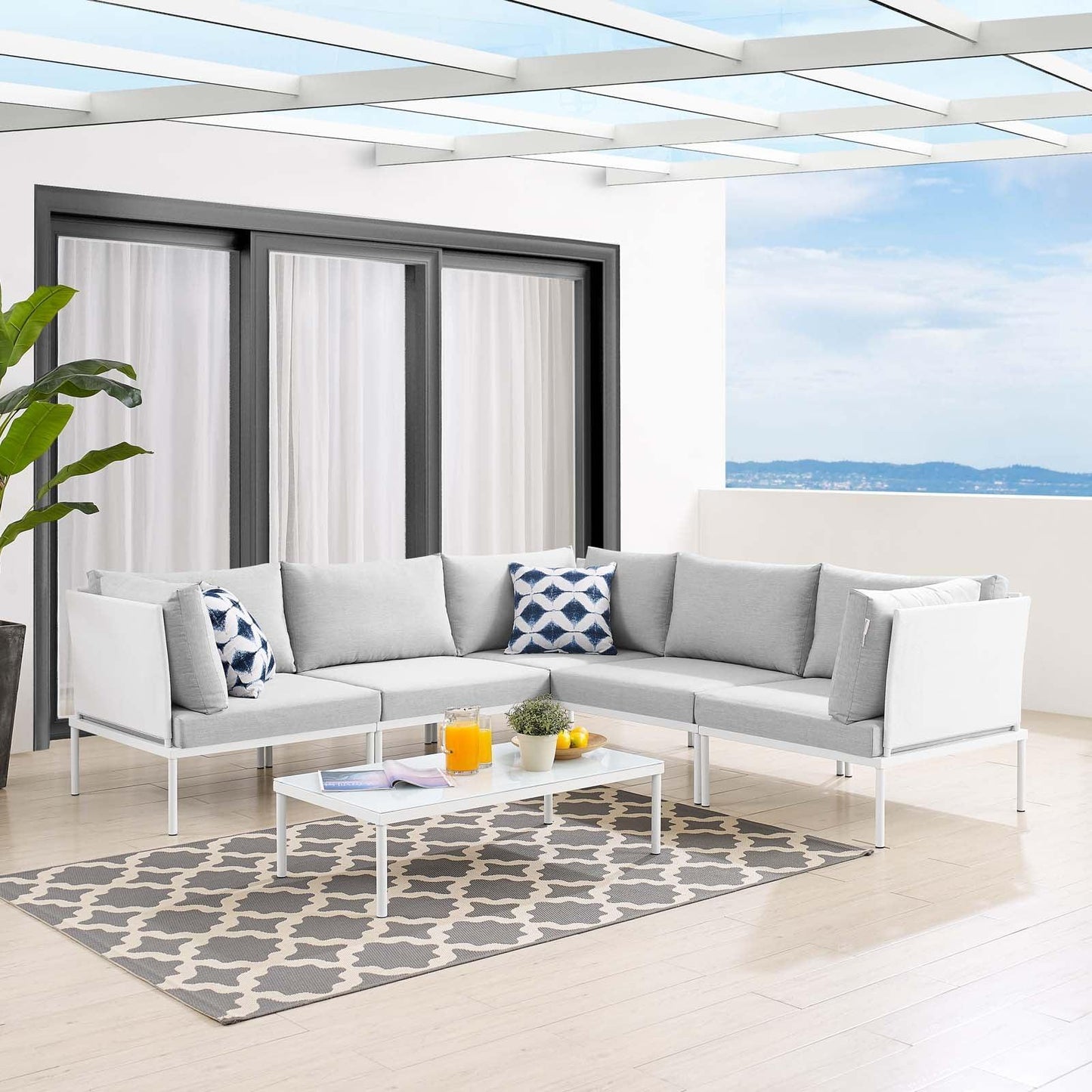 Harmony 6-Piece Sunbrella Outdoor Patio Aluminum Sectional Sofa Set, EEI-4928 FredCo