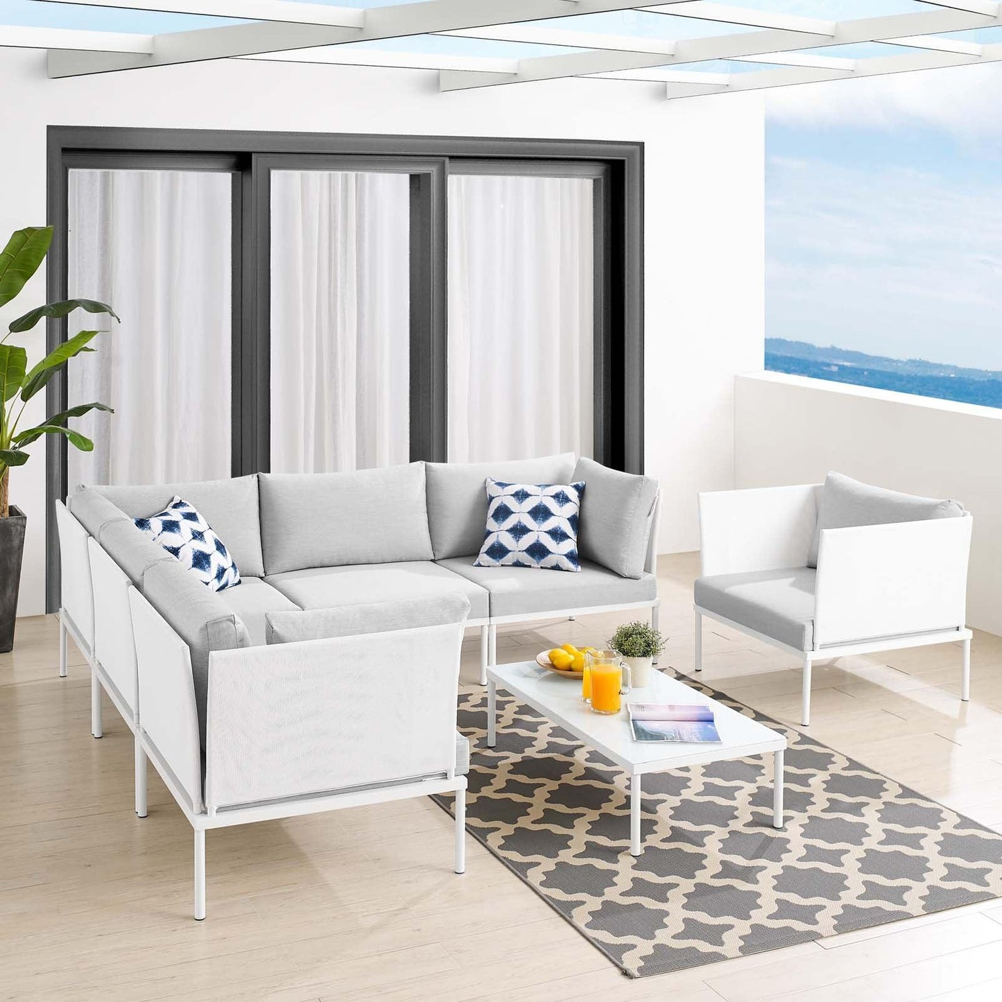 Harmony 7-Piece Sunbrella Outdoor Patio Aluminum Sectional Sofa Set, EEI-4936 FredCo