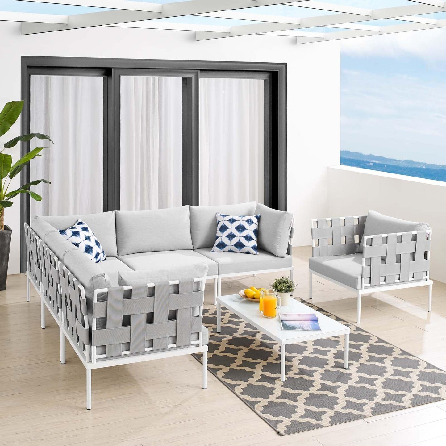 Harmony 7-Piece Sunbrella Outdoor Patio Aluminum Sectional Sofa Set, EEI-4937 FredCo