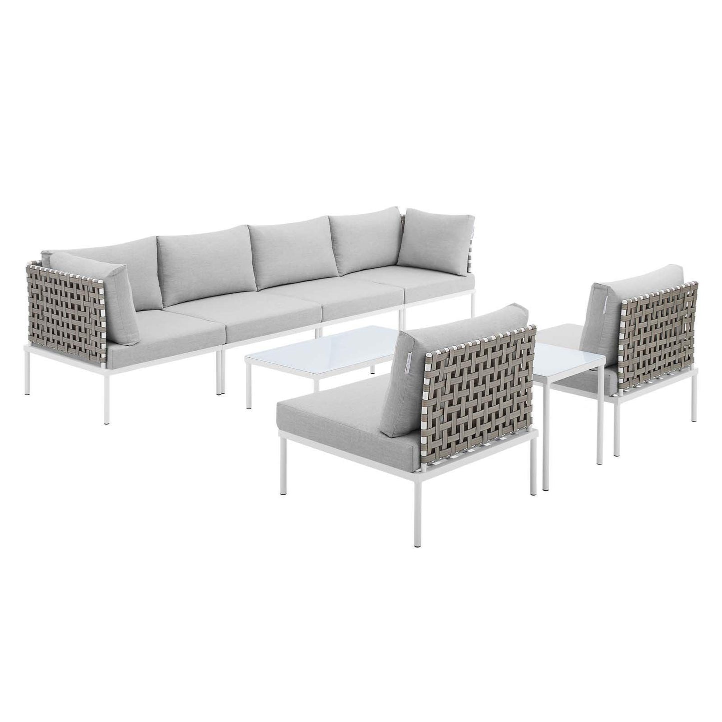 Harmony 8-Piece Sunbrella Basket Weave Outdoor Patio Aluminum Sectional Sofa Set, EEI-4942 FredCo