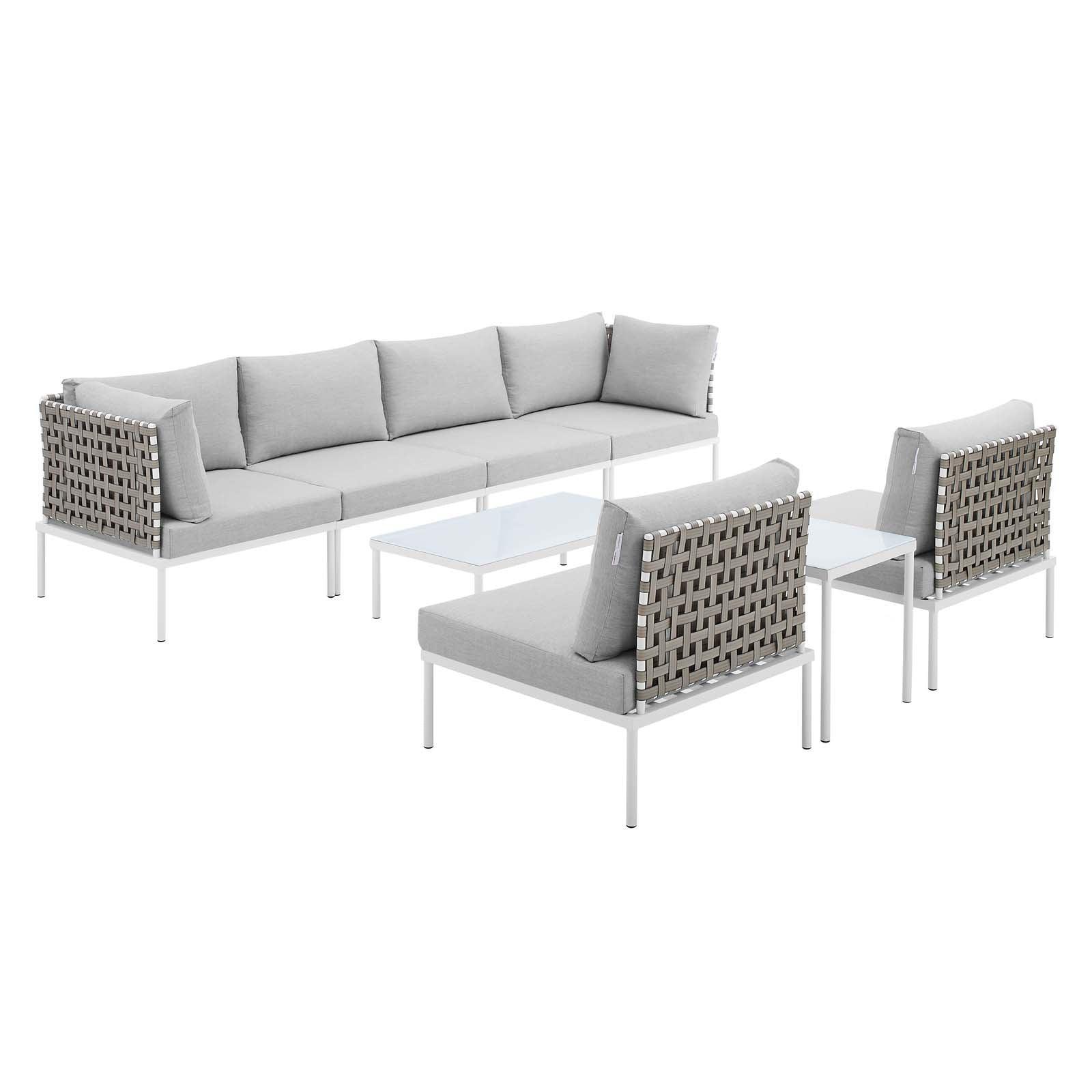 Harmony 8-Piece Sunbrella Basket Weave Outdoor Patio Aluminum Sectional Sofa Set, EEI-4942 FredCo