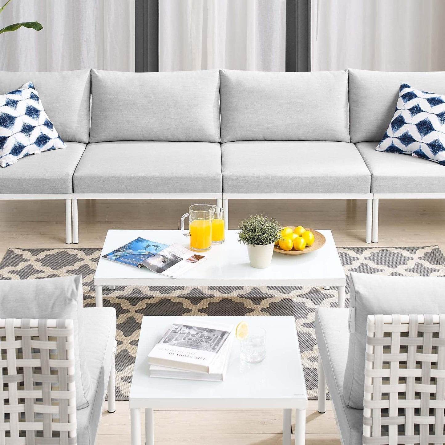 Harmony 8-Piece Sunbrella Basket Weave Outdoor Patio Aluminum Sectional Sofa Set, EEI-4942 FredCo
