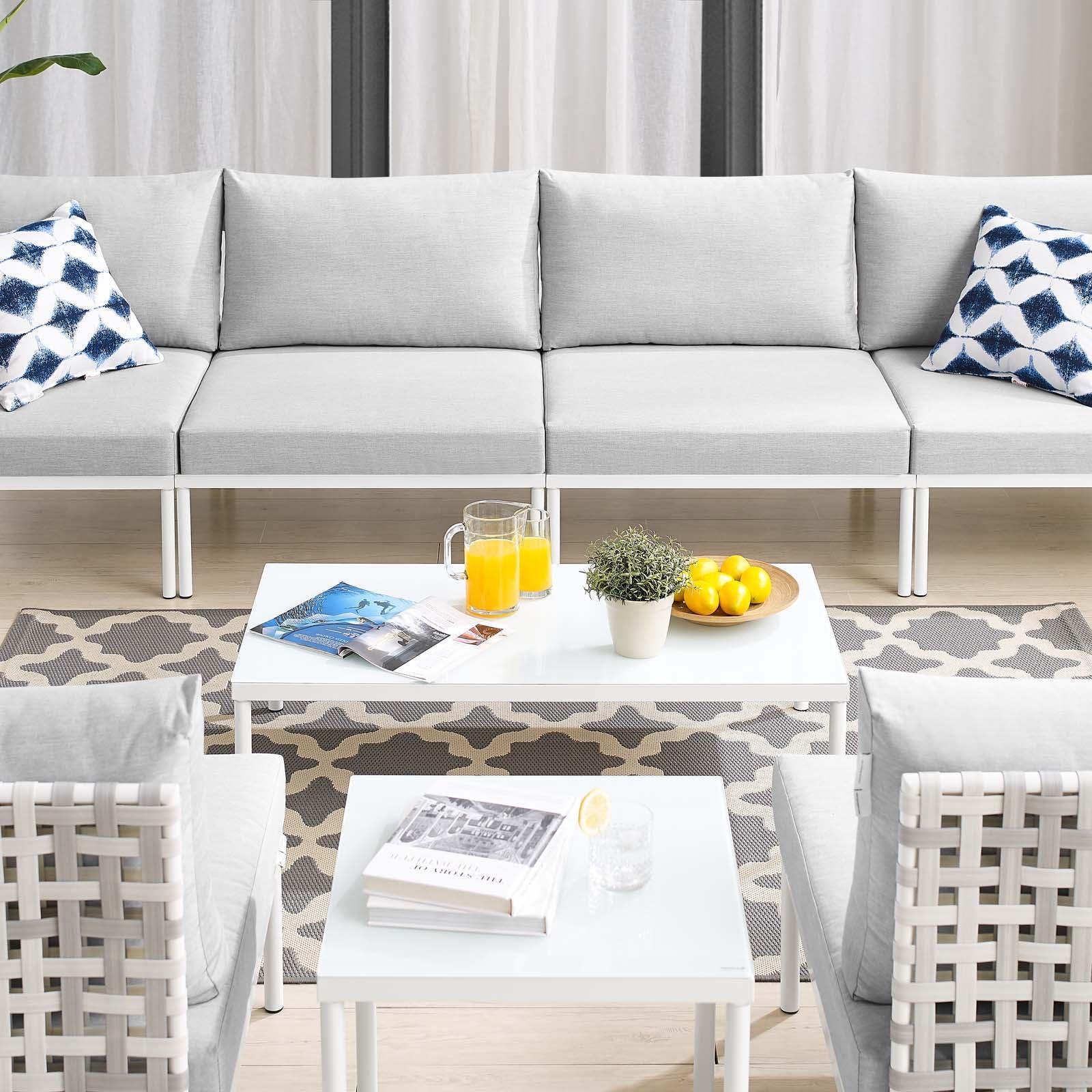 Harmony 8-Piece Sunbrella Basket Weave Outdoor Patio Aluminum Sectional Sofa Set, EEI-4942 FredCo