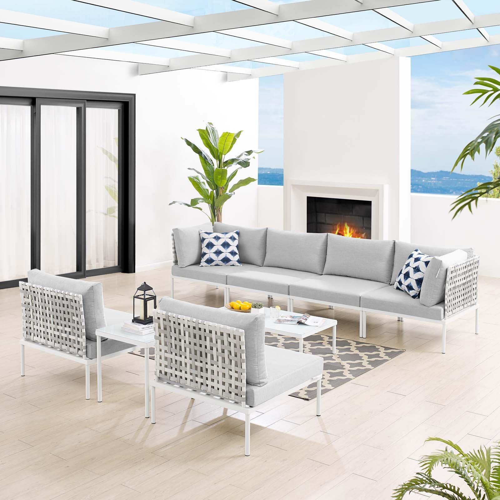 Harmony 8-Piece Sunbrella Basket Weave Outdoor Patio Aluminum Sectional Sofa Set, EEI-4942 FredCo