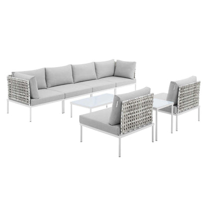 Harmony 8-Piece Sunbrella Basket Weave Outdoor Patio Aluminum Sectional Sofa Set, EEI-4943 FredCo