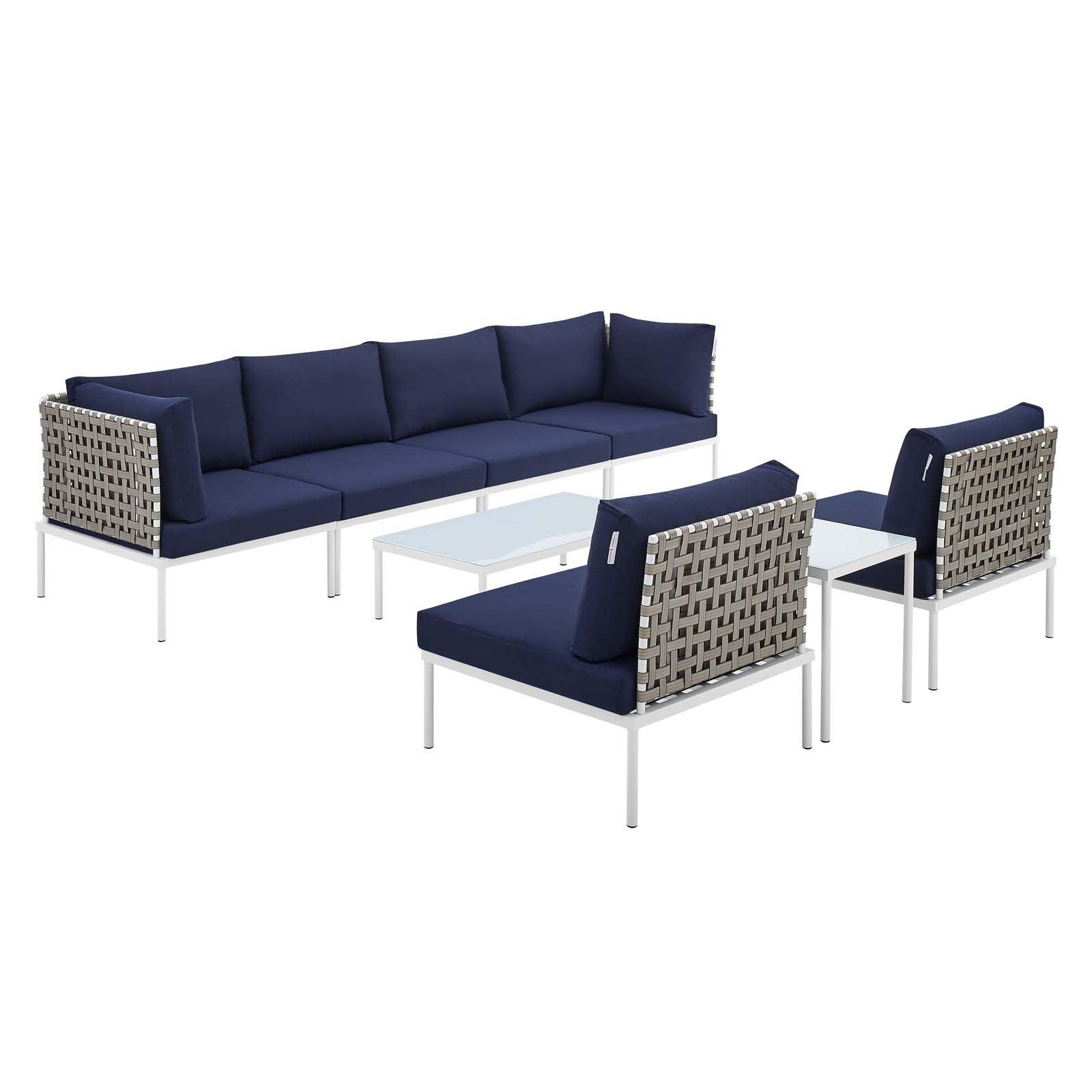 Harmony 8-Piece Sunbrella Basket Weave Outdoor Patio Aluminum Sectional Sofa Set, EEI-4943 FredCo