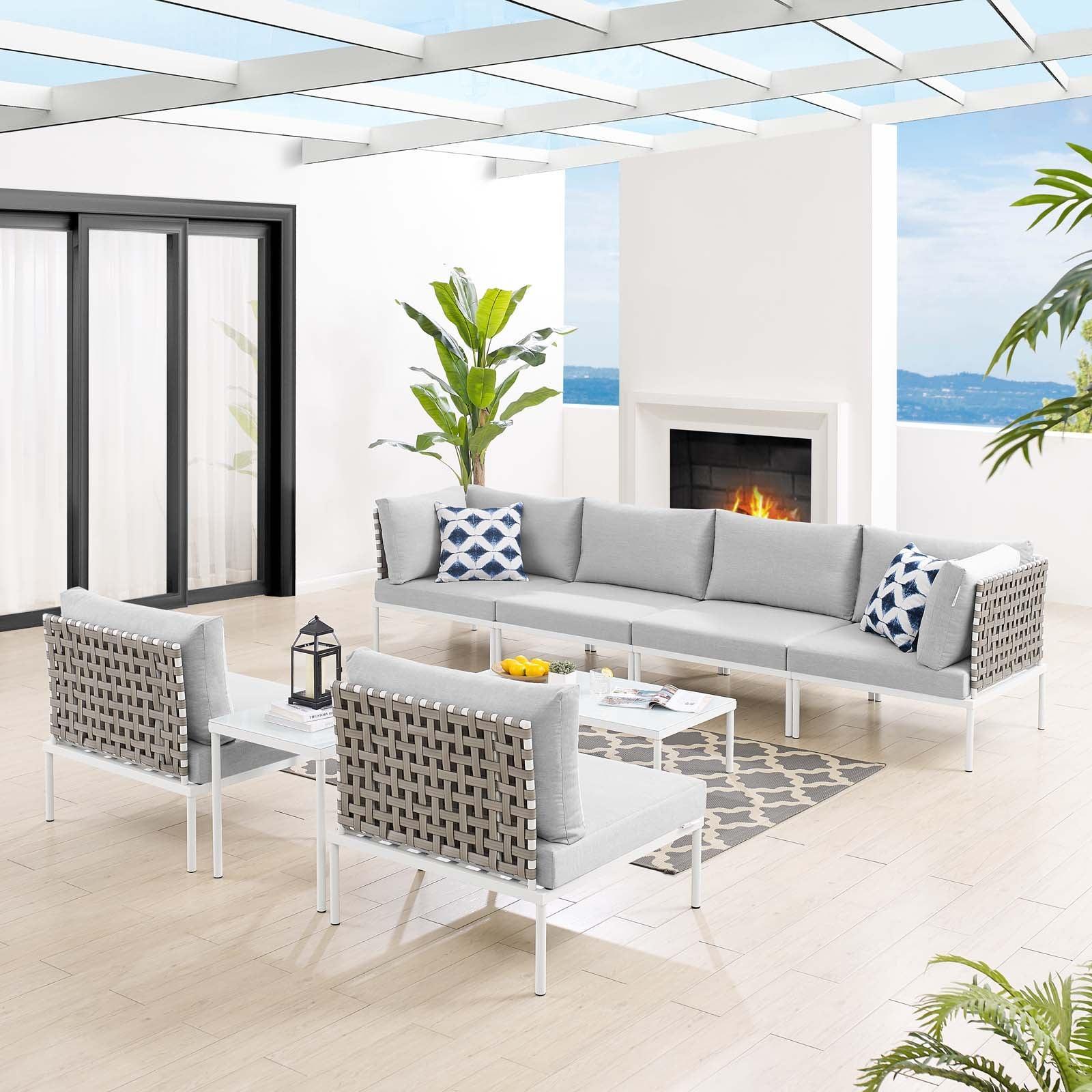 Harmony 8-Piece Sunbrella Basket Weave Outdoor Patio Aluminum Sectional Sofa Set, EEI-4943 FredCo