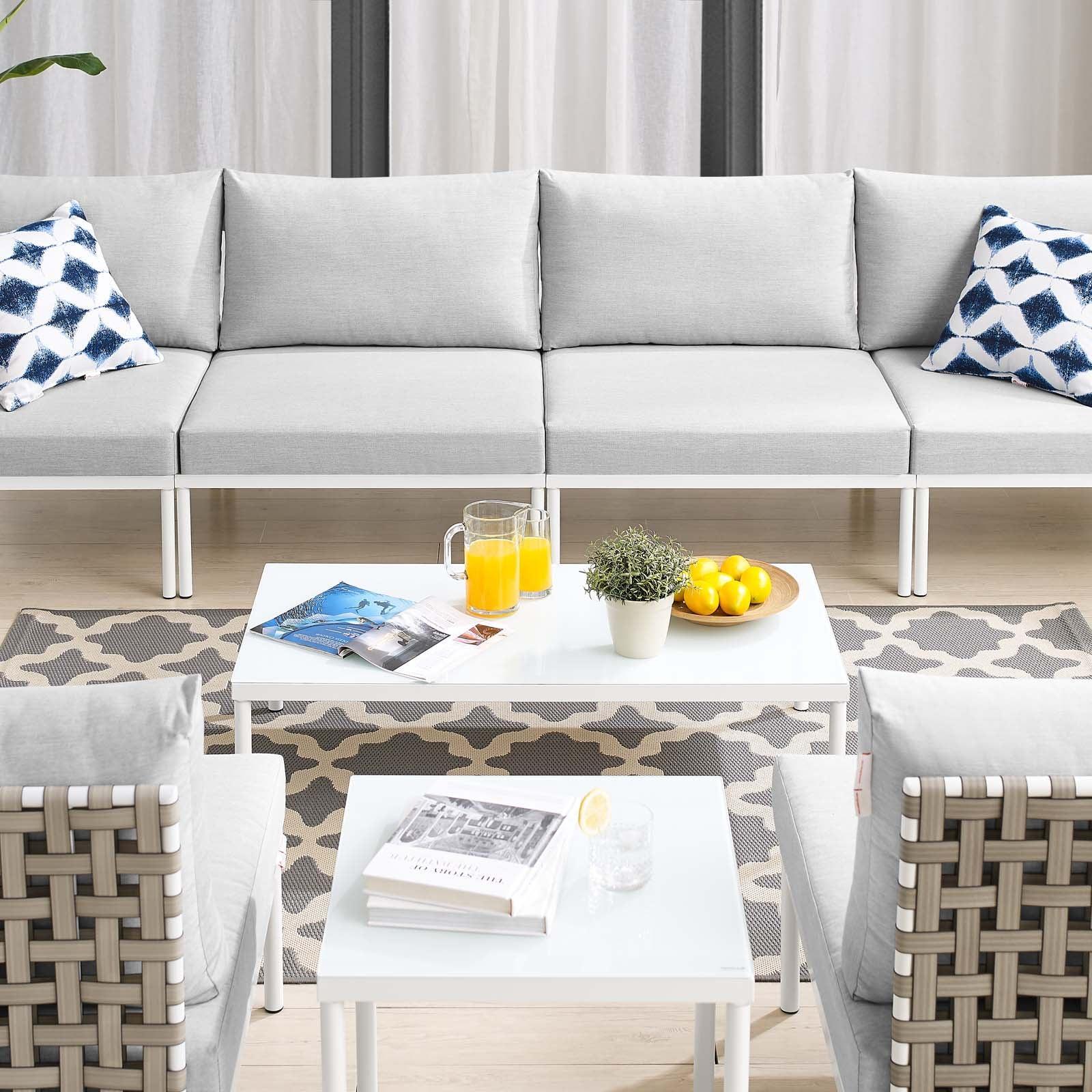 Harmony 8-Piece Sunbrella Basket Weave Outdoor Patio Aluminum Sectional Sofa Set, EEI-4943 FredCo