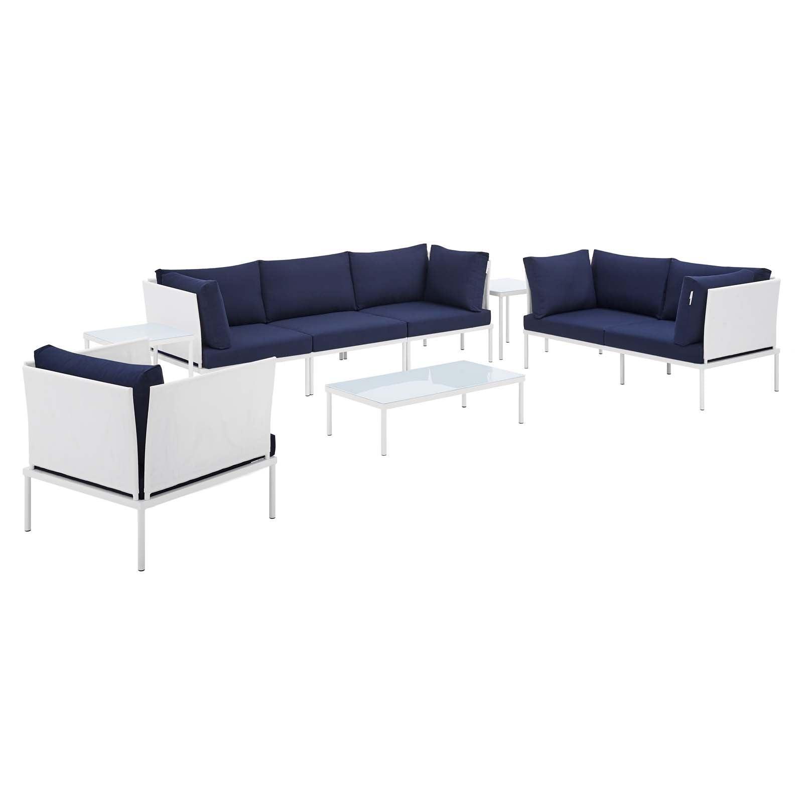 Harmony 8-Piece Sunbrella Outdoor Patio Aluminum Seating Set, EEI-4948 FredCo