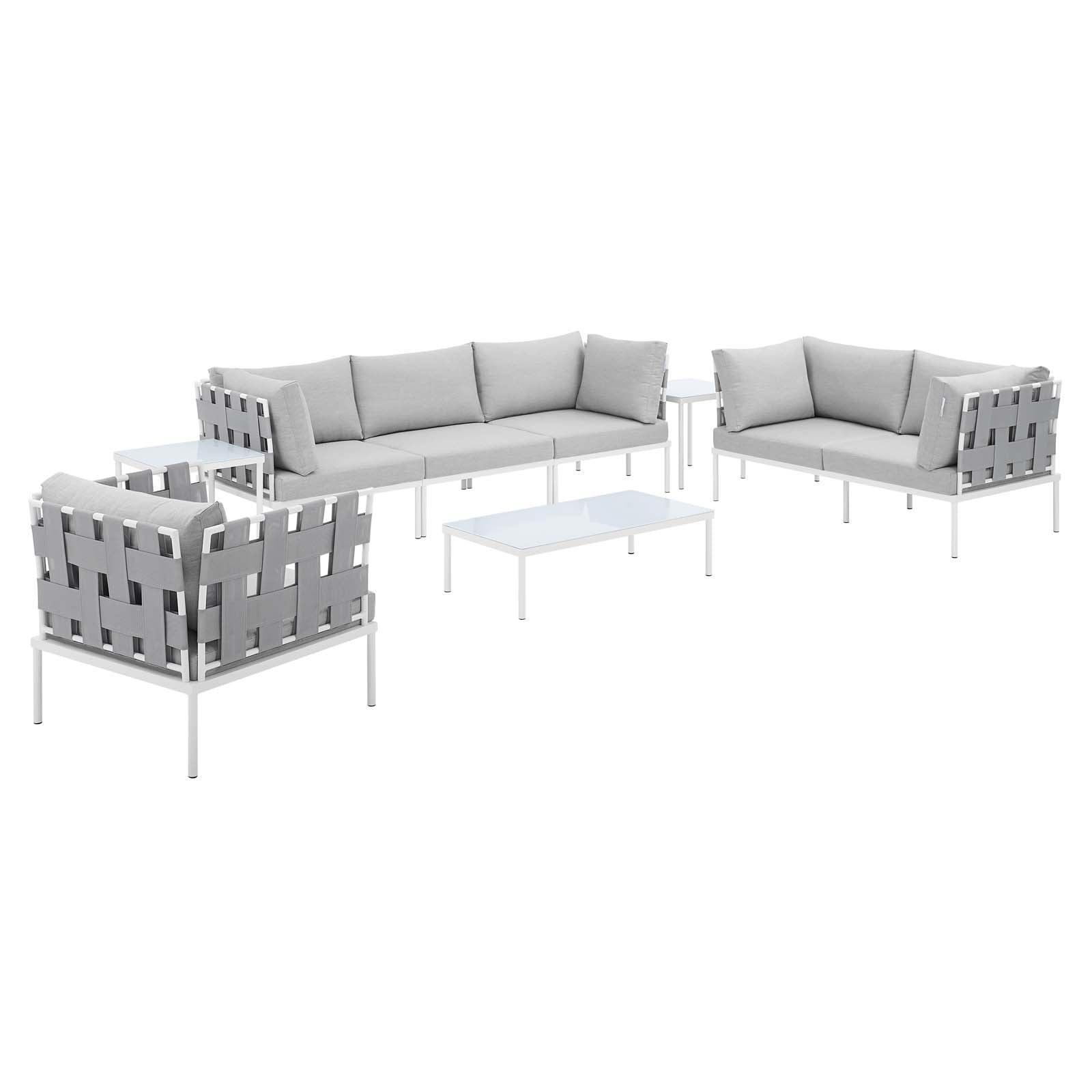 Harmony 8-Piece Sunbrella Outdoor Patio Aluminum Seating Set, EEI-4949 FredCo