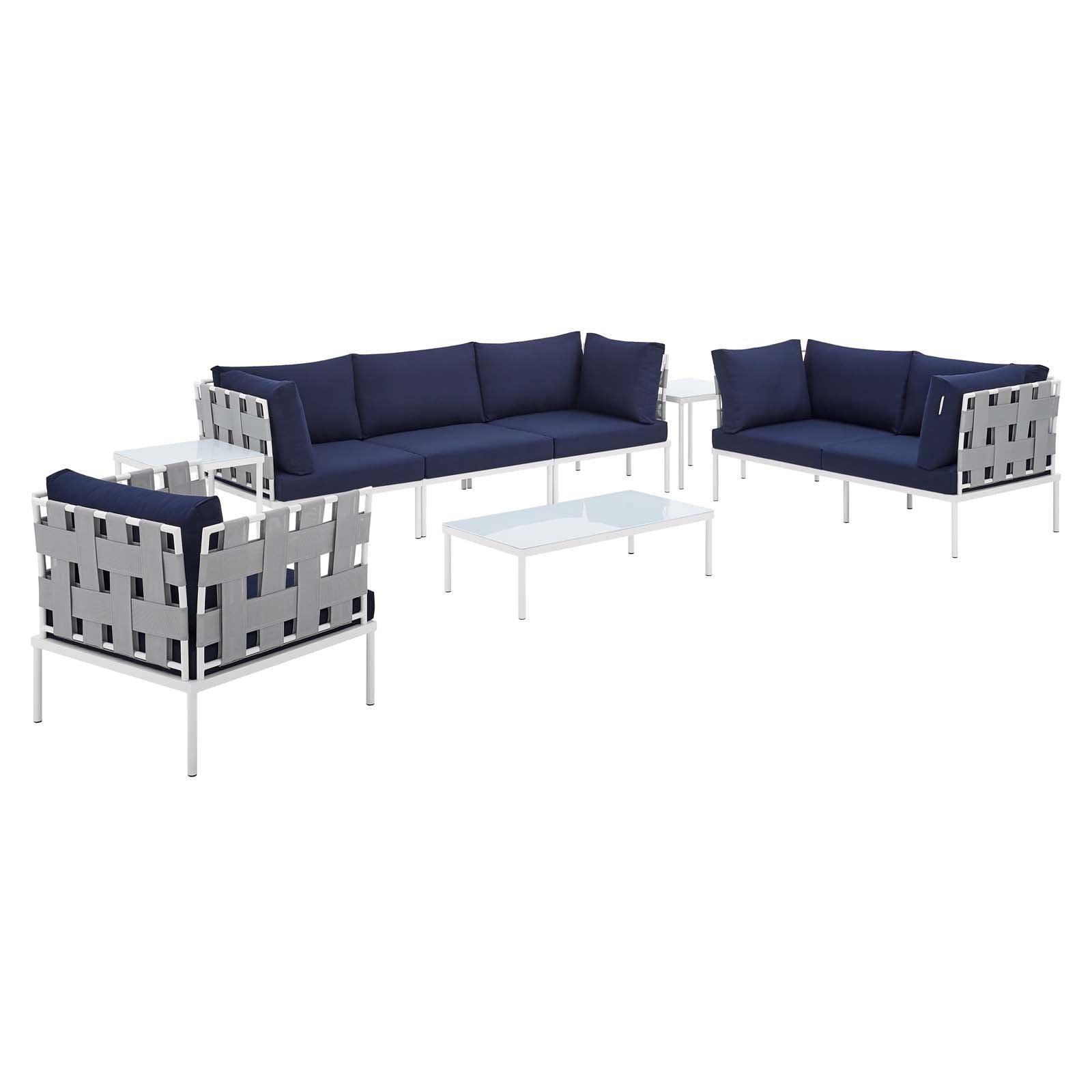 Harmony 8-Piece Sunbrella Outdoor Patio Aluminum Seating Set, EEI-4949 FredCo