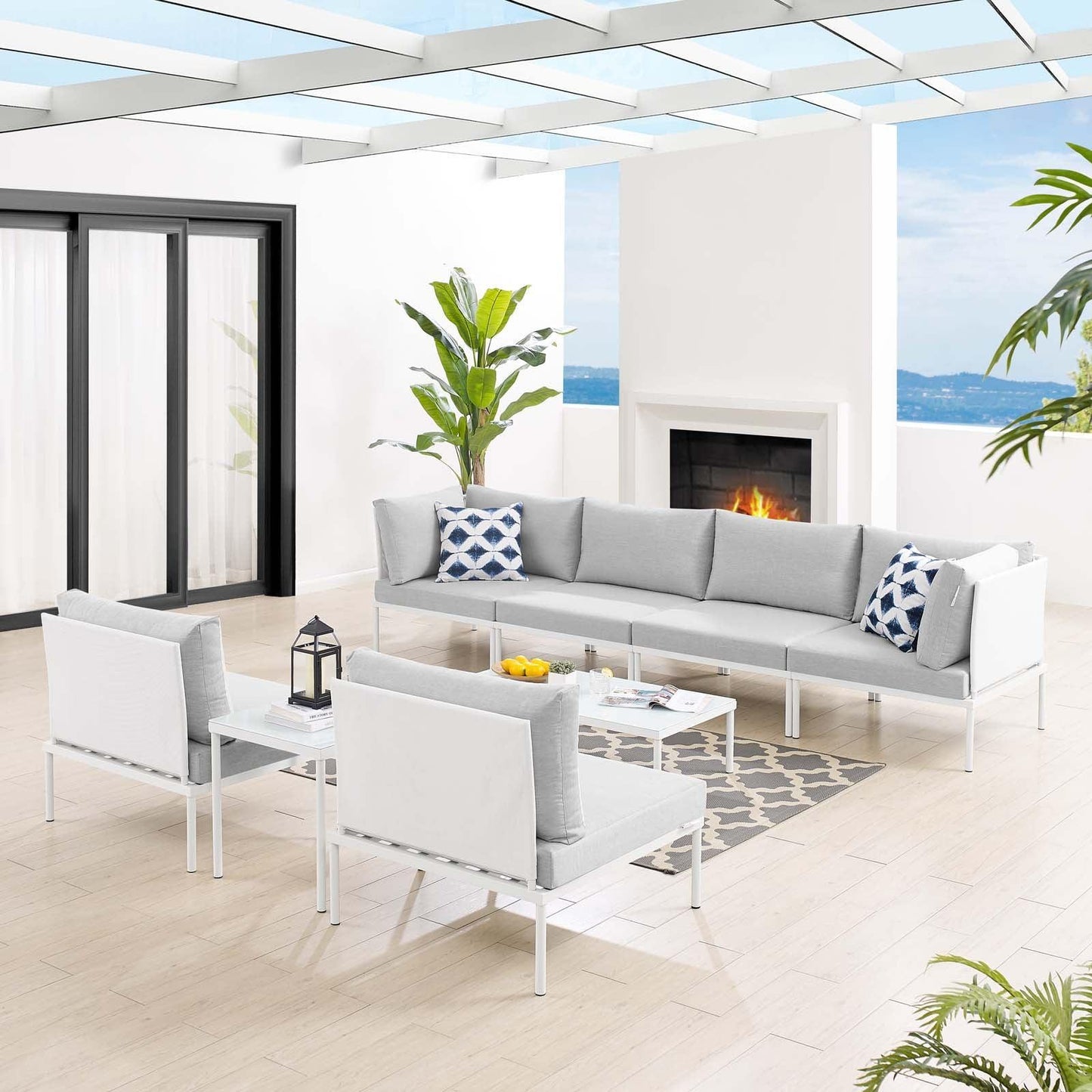Harmony 8-Piece Sunbrella Outdoor Patio Aluminum Sectional Sofa Set, EEI-4944 FredCo