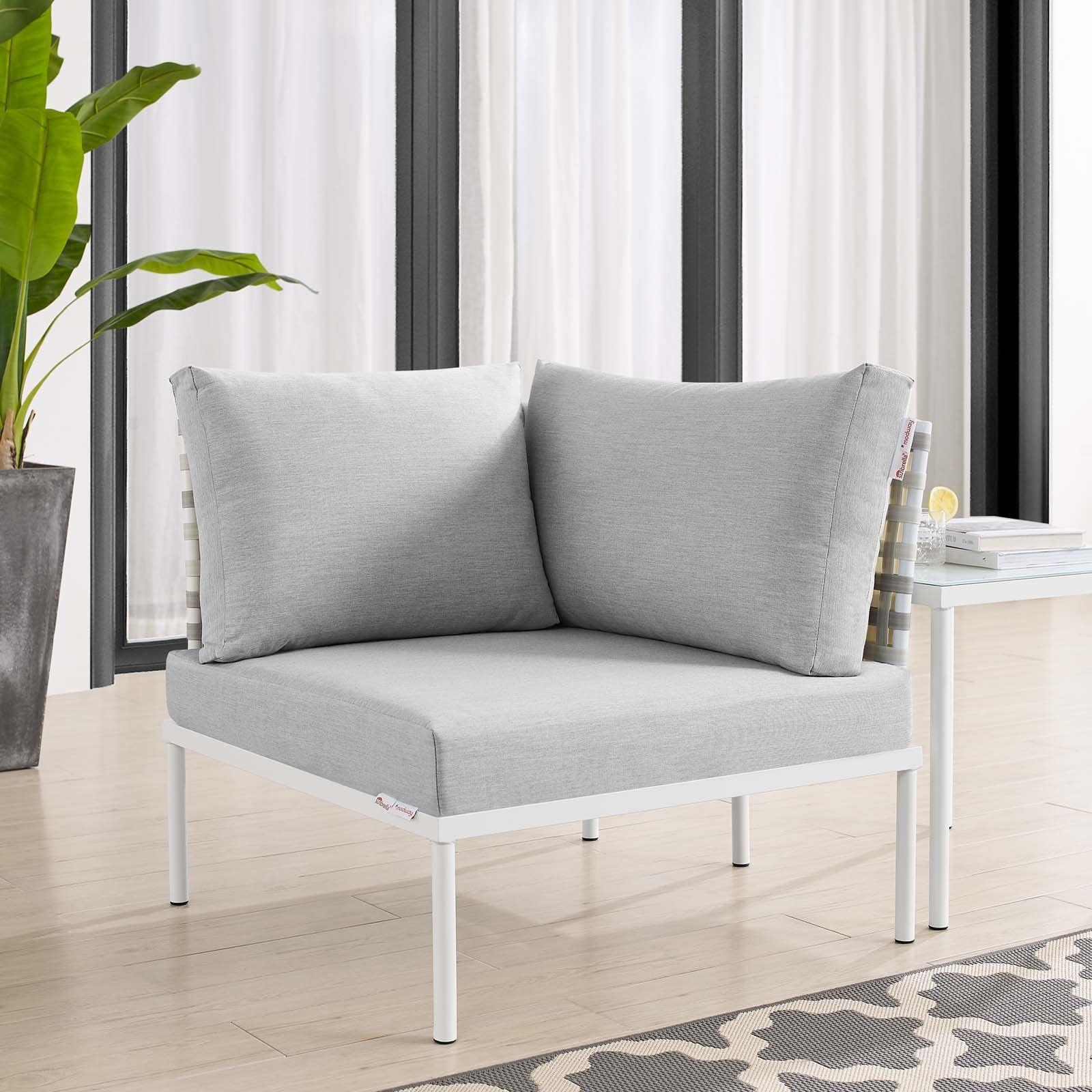Harmony Sunbrella Basket Weave Outdoor Patio Aluminum Corner Chair, EEI-4537 FredCo