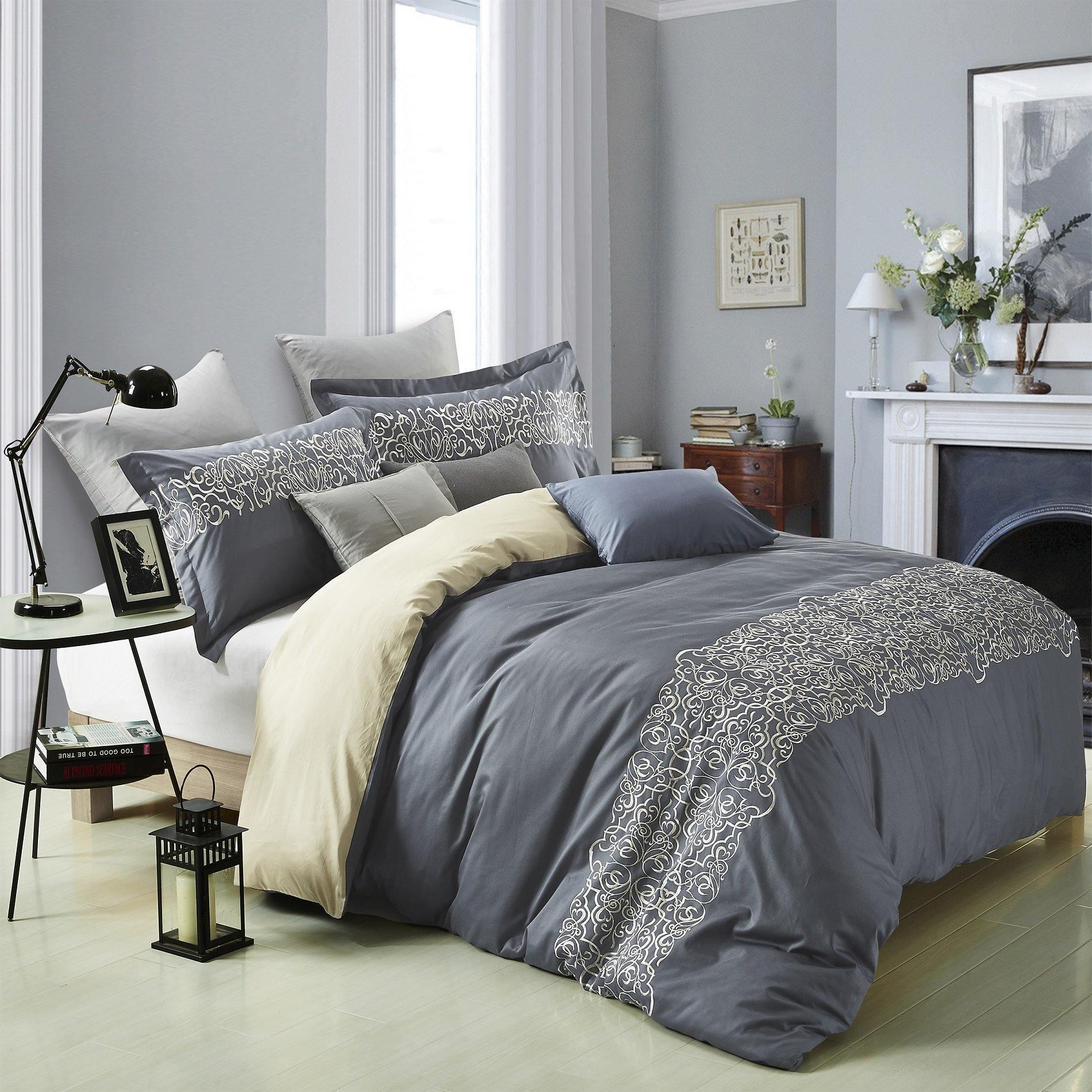 Harrison 100% Cotton Oriental Embroidered Duvet Cover Pillow Sham Set FredCo