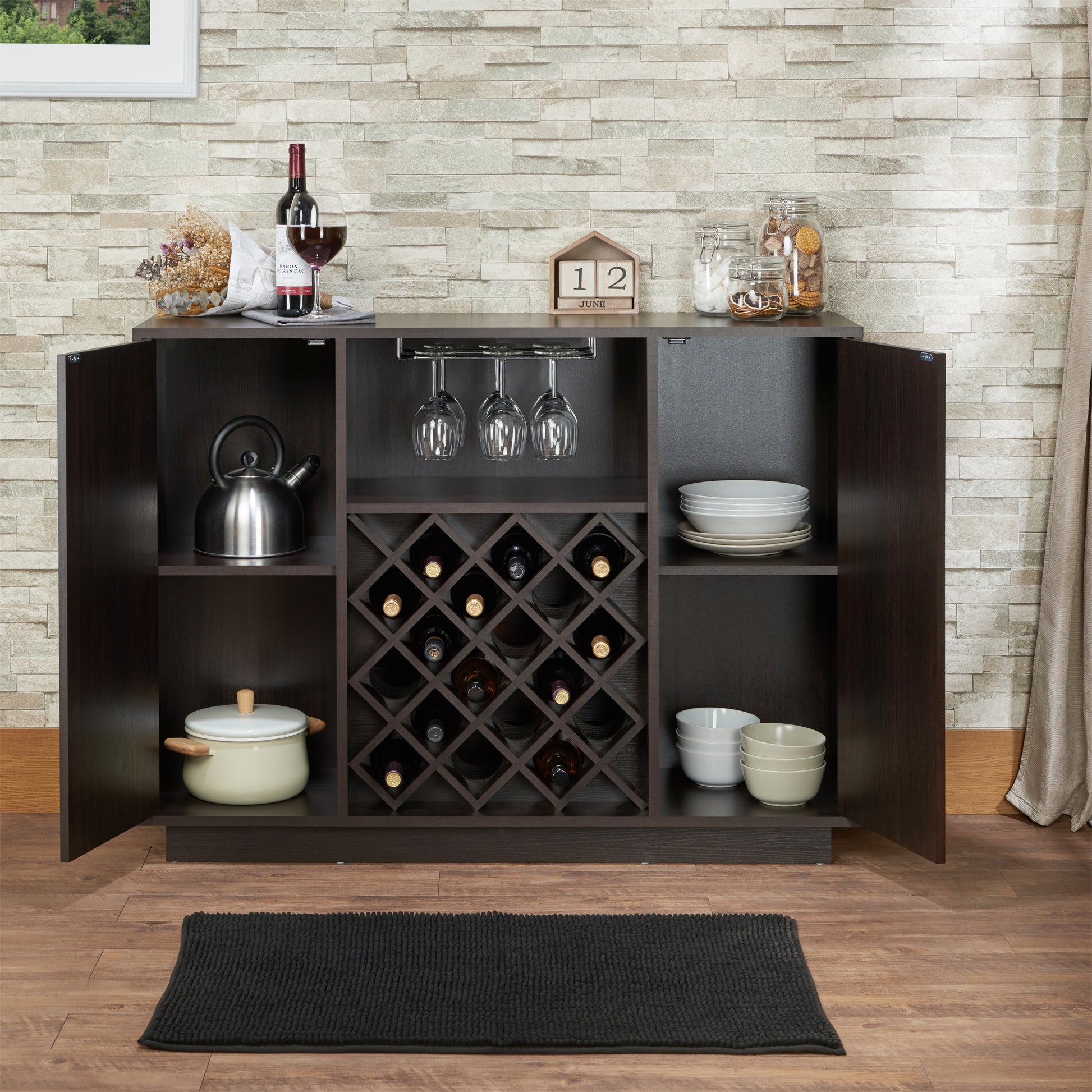 Hazen Espresso Finish Wine Cabinet FredCo