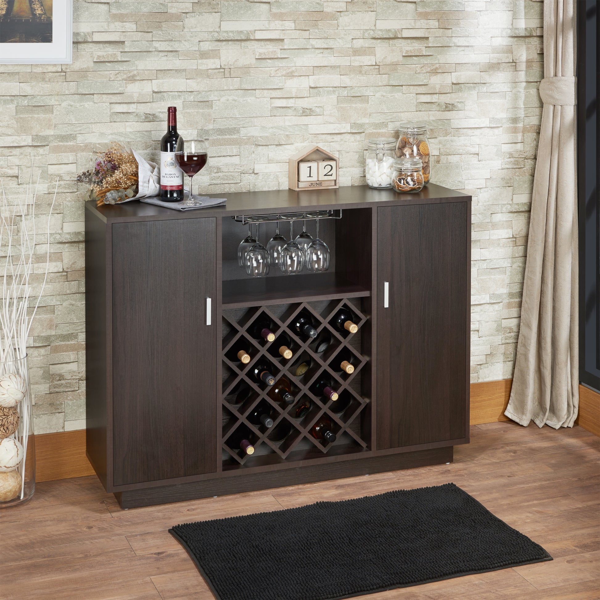 Hazen Espresso Finish Wine Cabinet FredCo