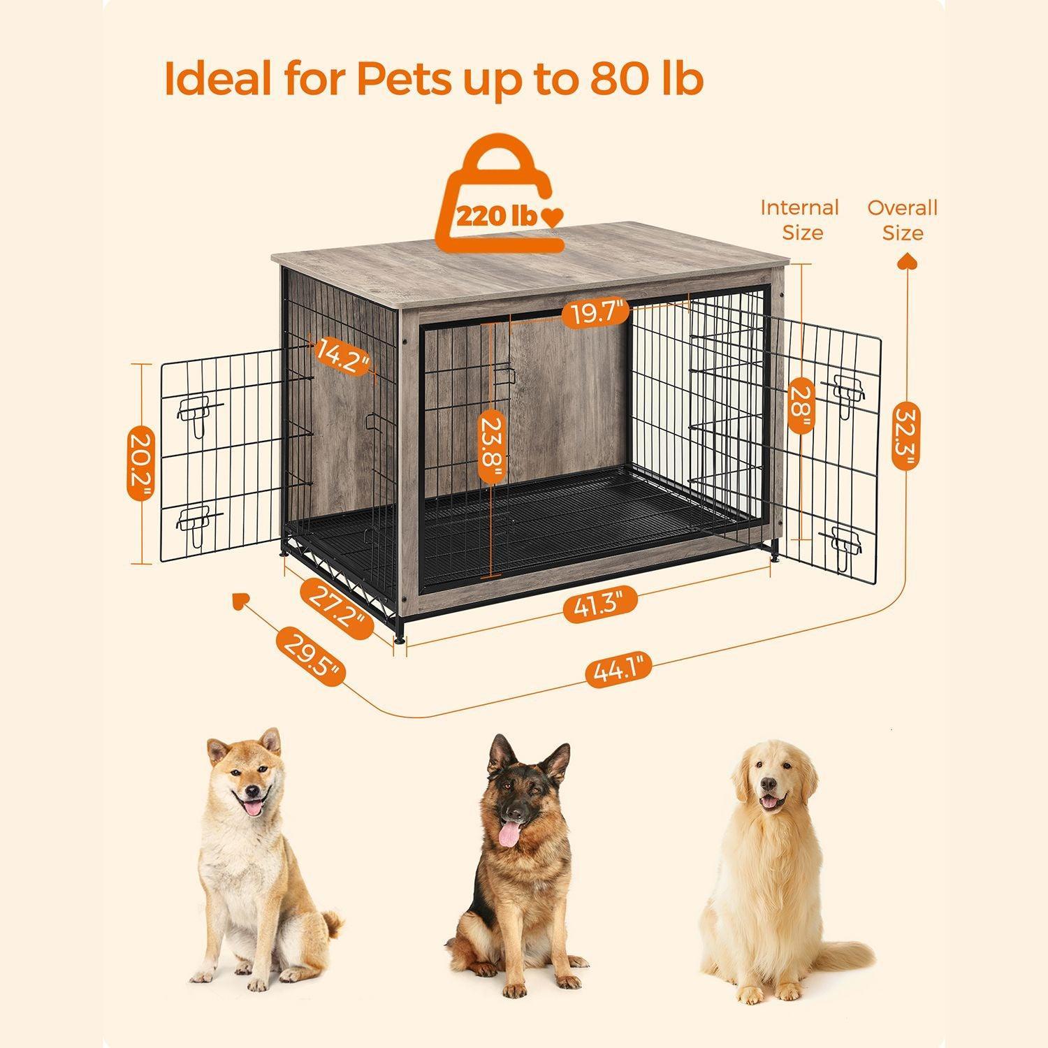 Heavy-Duty Dog Crate Furniture Greige FredCo