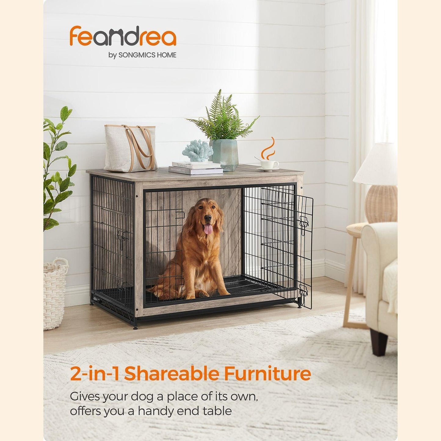 Heavy-Duty Dog Crate Furniture Greige FredCo