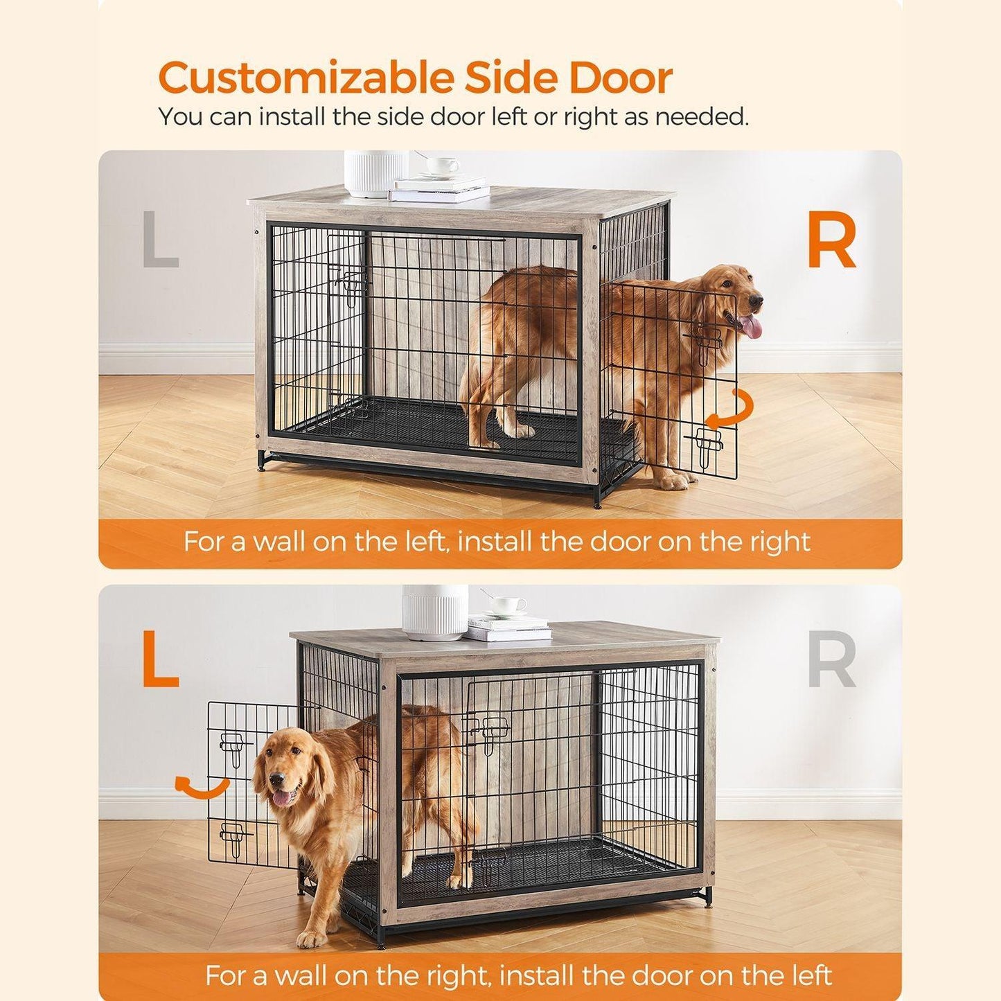 Heavy-Duty Dog Crate Furniture Greige FredCo