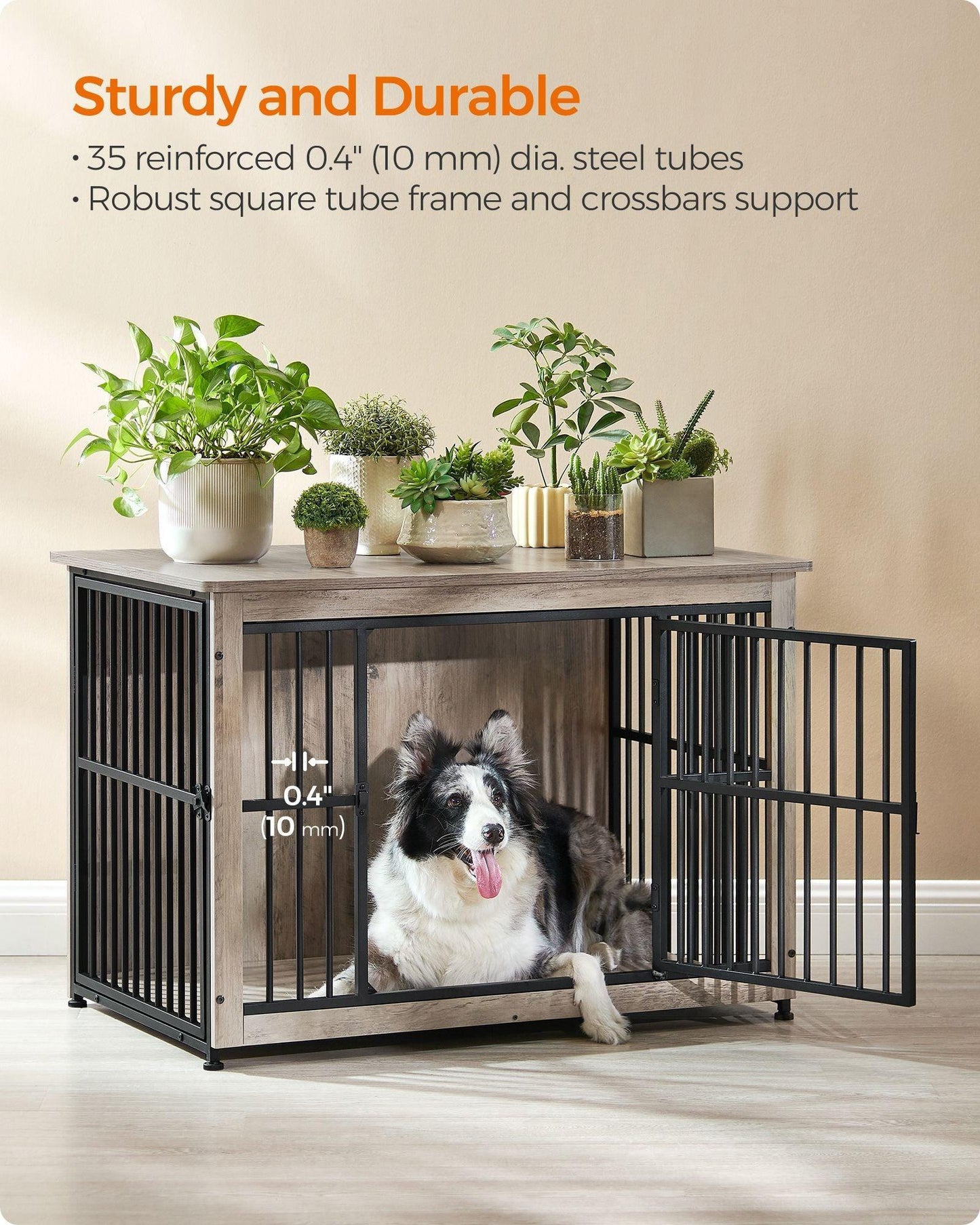 Heavy-Duty Dog Crate Furniture Heather Greige FredCo
