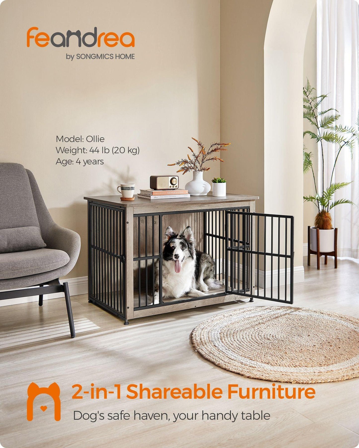 Heavy-Duty Dog Crate Furniture Heather Greige FredCo