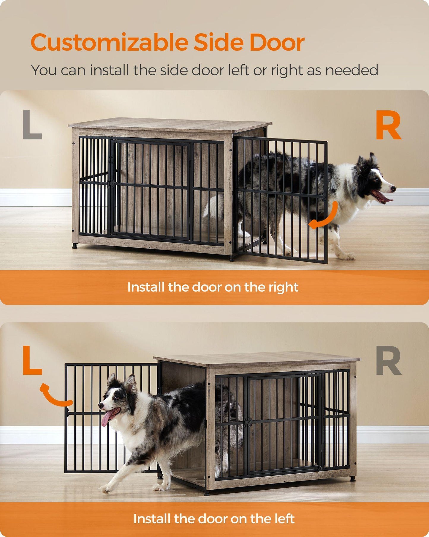 Heavy-Duty Dog Crate Furniture Heather Greige FredCo