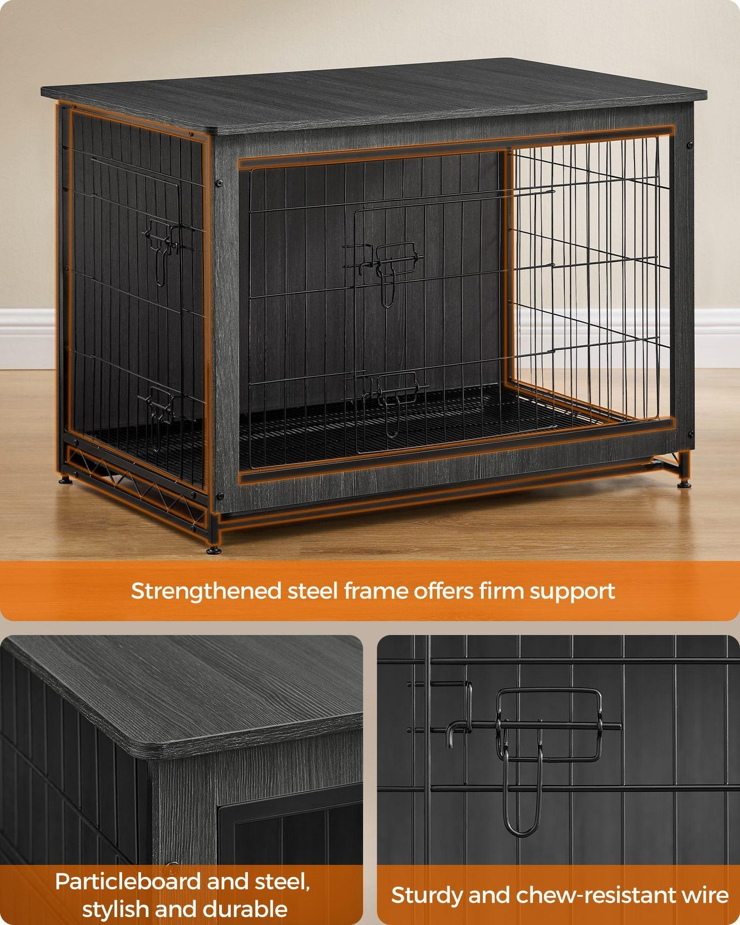 Heavy-Duty Dog Crate Furniture Ink Black FredCo