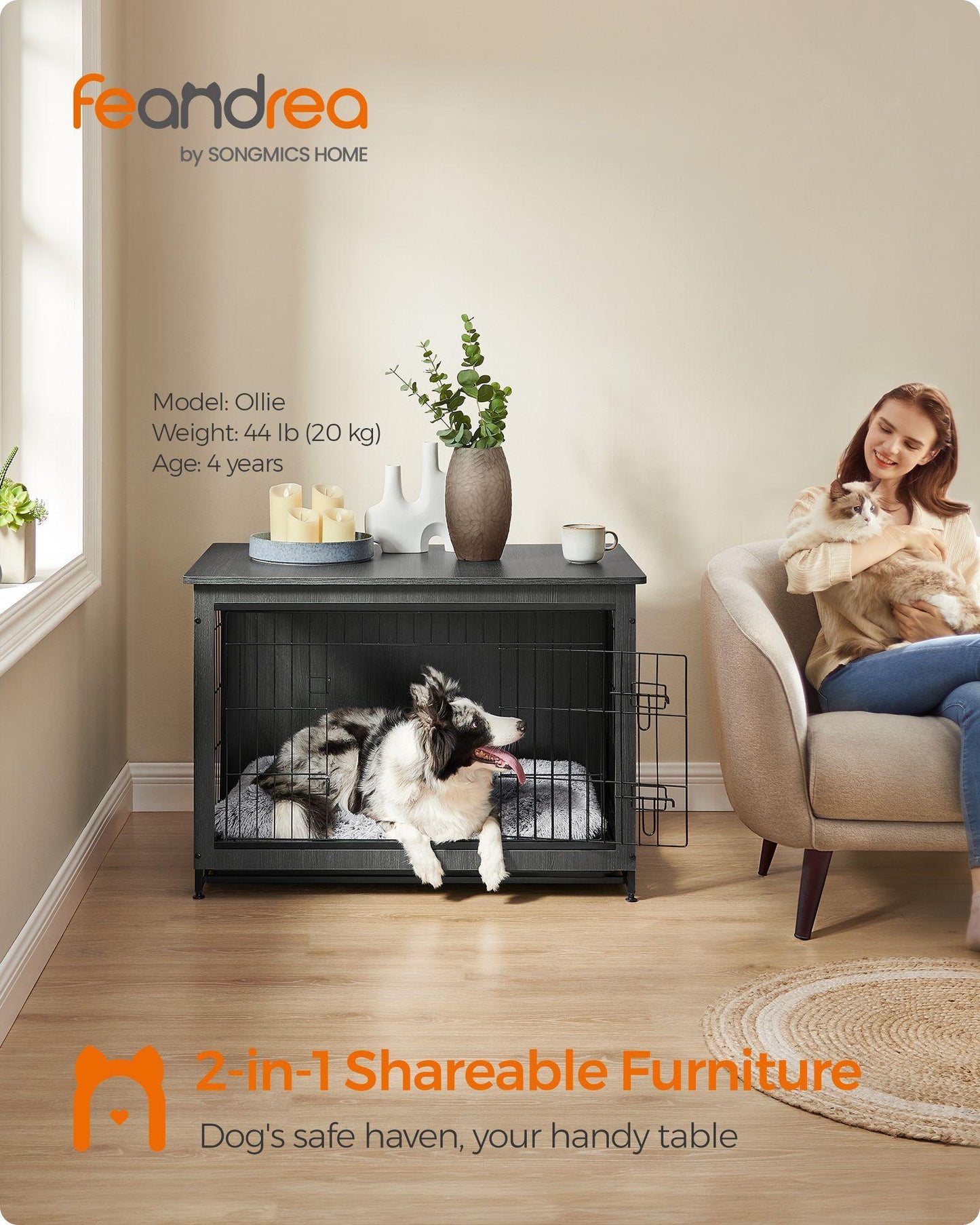 Heavy-Duty Dog Crate Furniture Ink Black FredCo