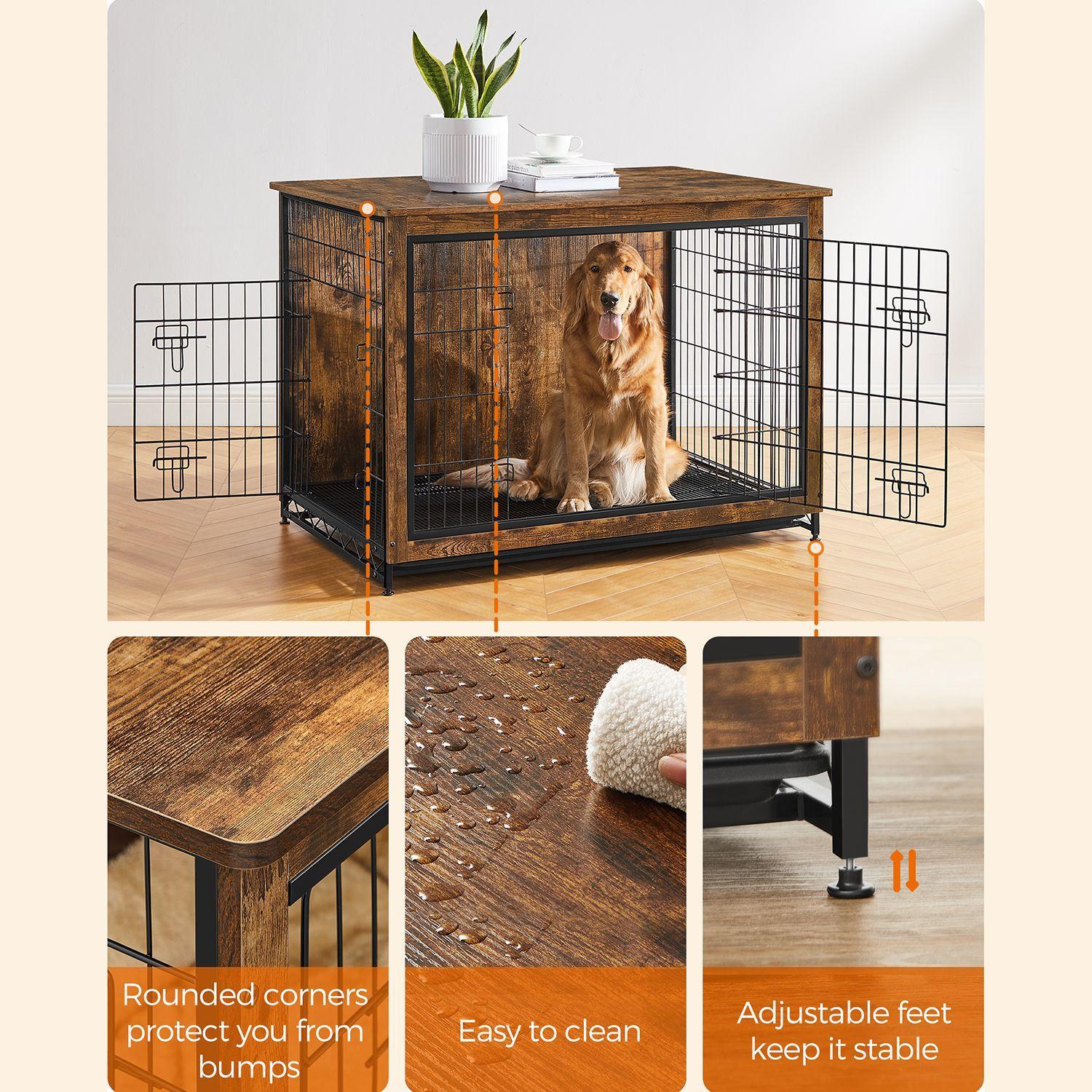 Heavy-Duty Dog Crate Furniture Rustic Brown FredCo