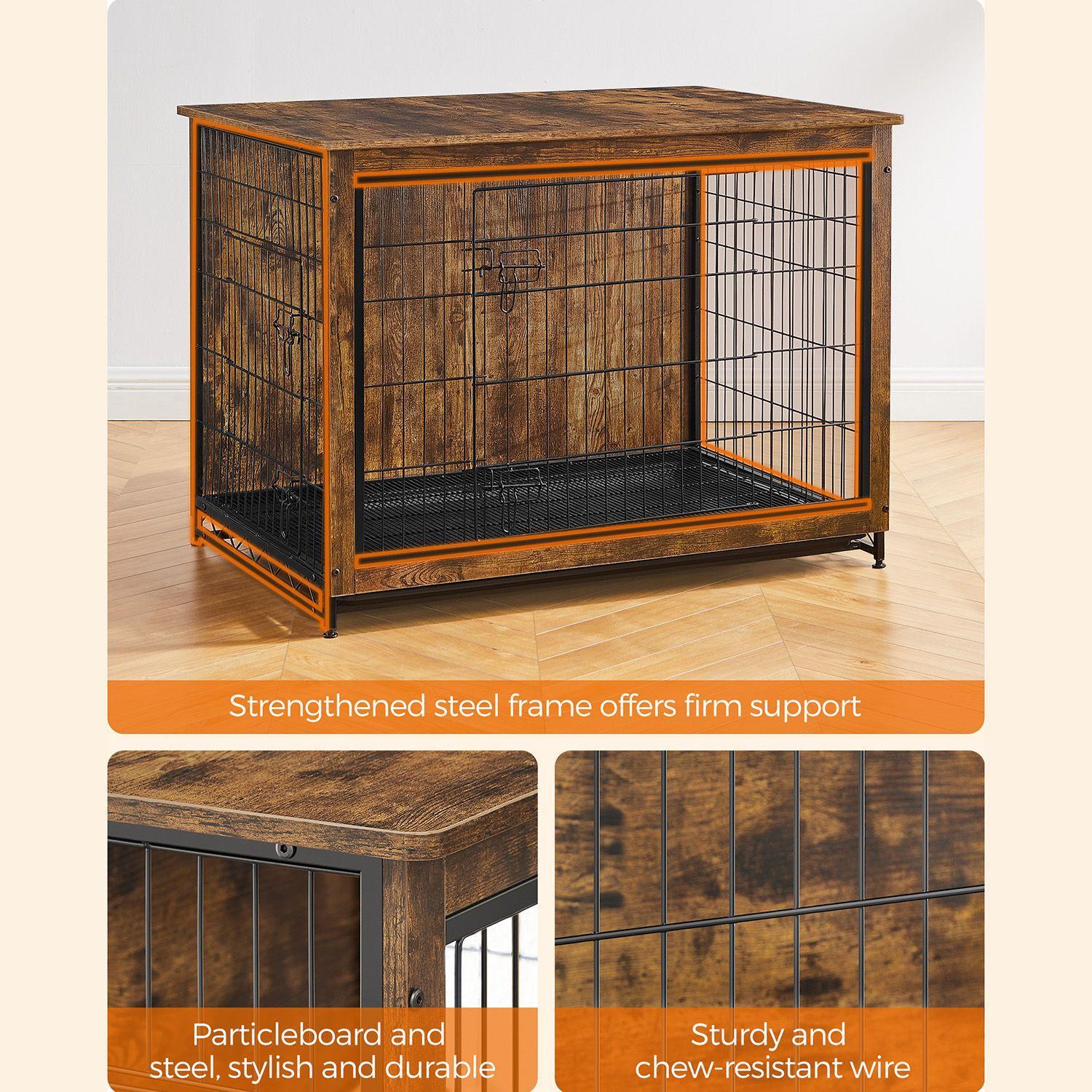 Heavy-Duty Dog Crate Furniture Rustic Brown FredCo