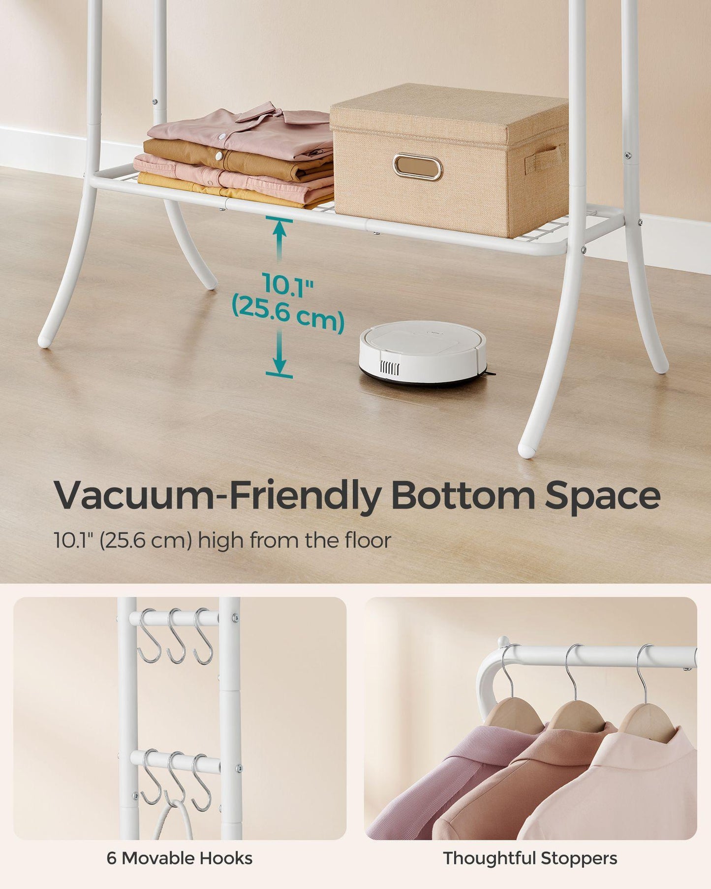 Heavy-Duty Double-Rod Clothes Rack Cloud White FredCo