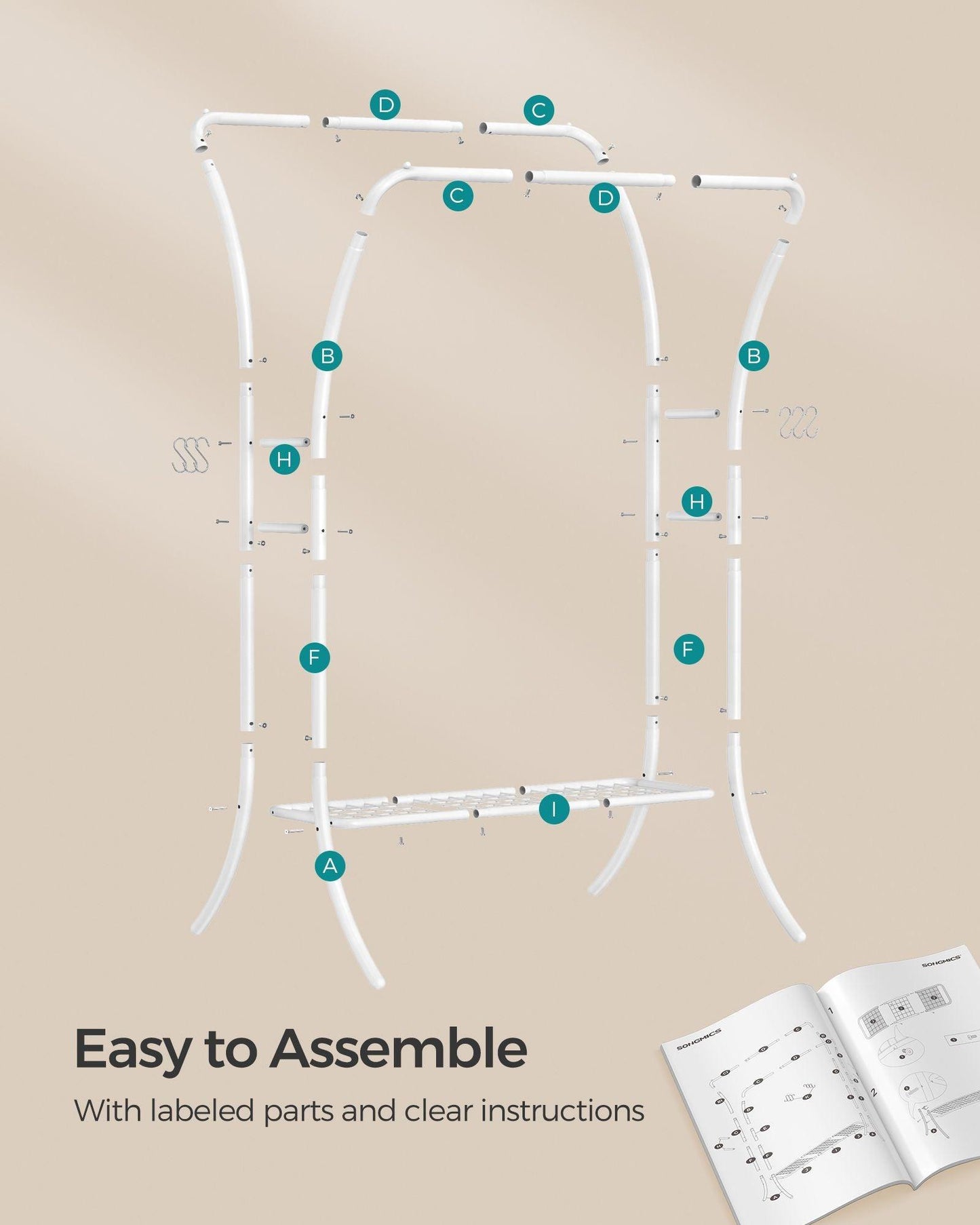 Heavy-Duty Double-Rod Clothes Rack Cloud White FredCo