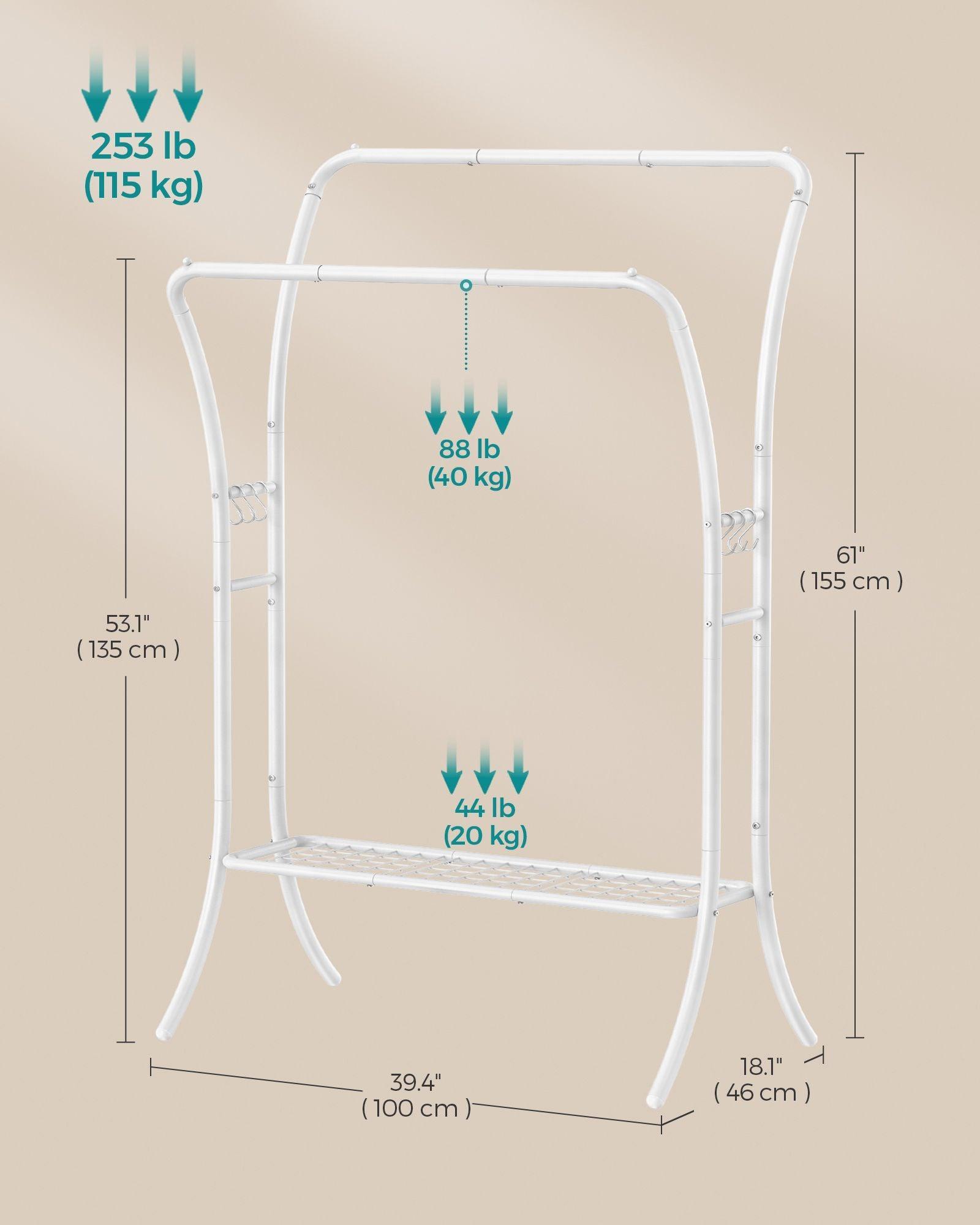 Heavy-Duty Double-Rod Clothes Rack Cloud White FredCo