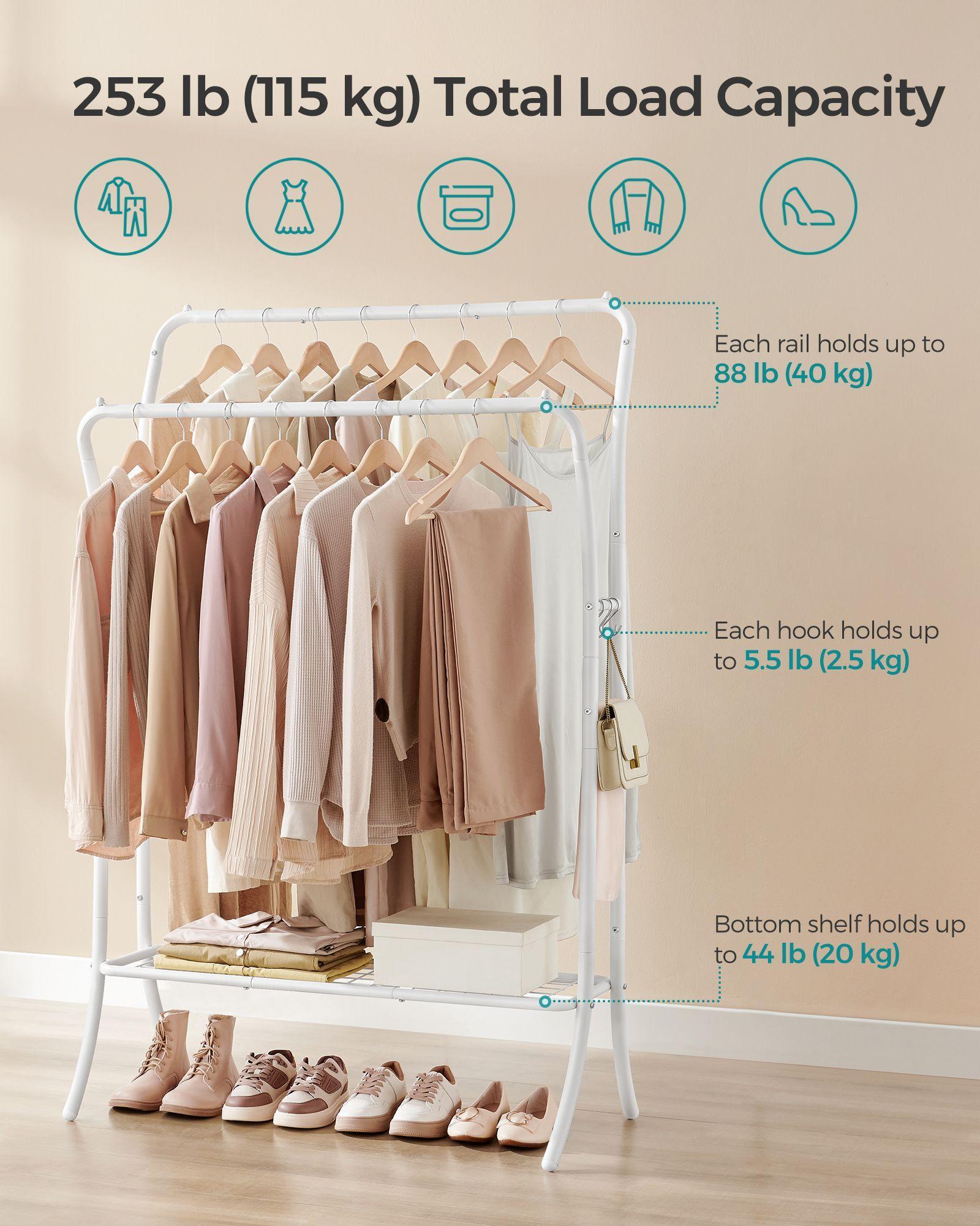 Heavy-Duty Double-Rod Clothes Rack Cloud White FredCo