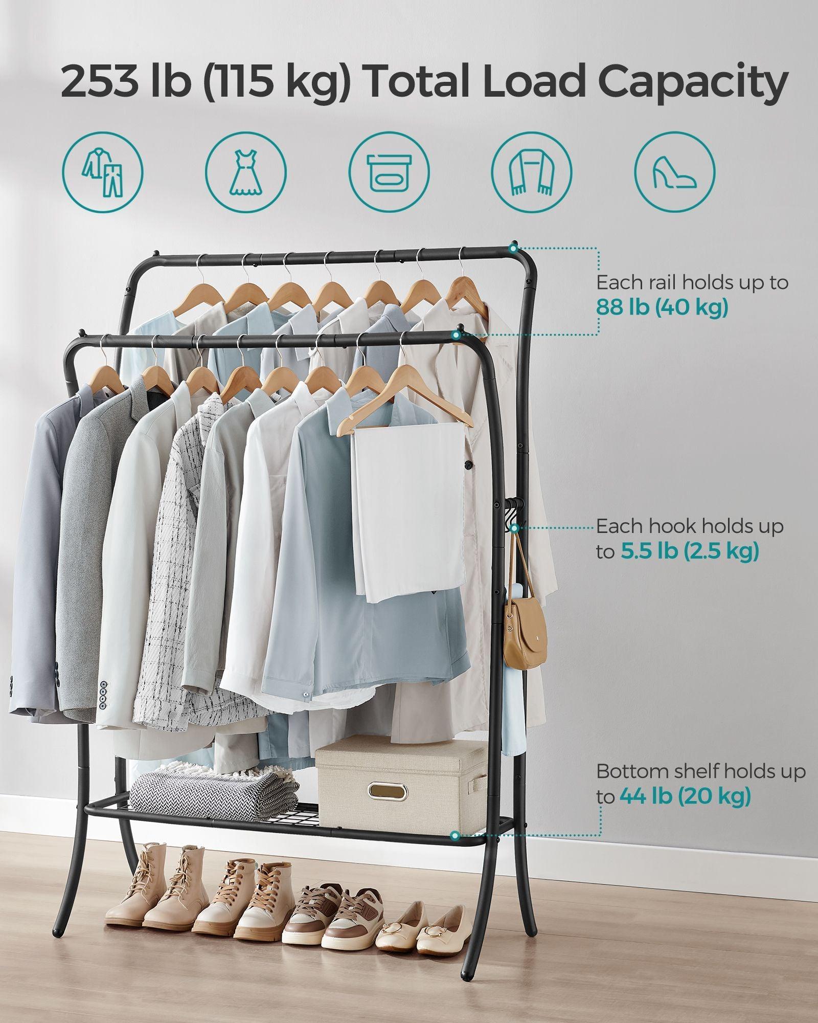 Heavy-Duty Double-Rod Clothes Rack Ink Black FredCo