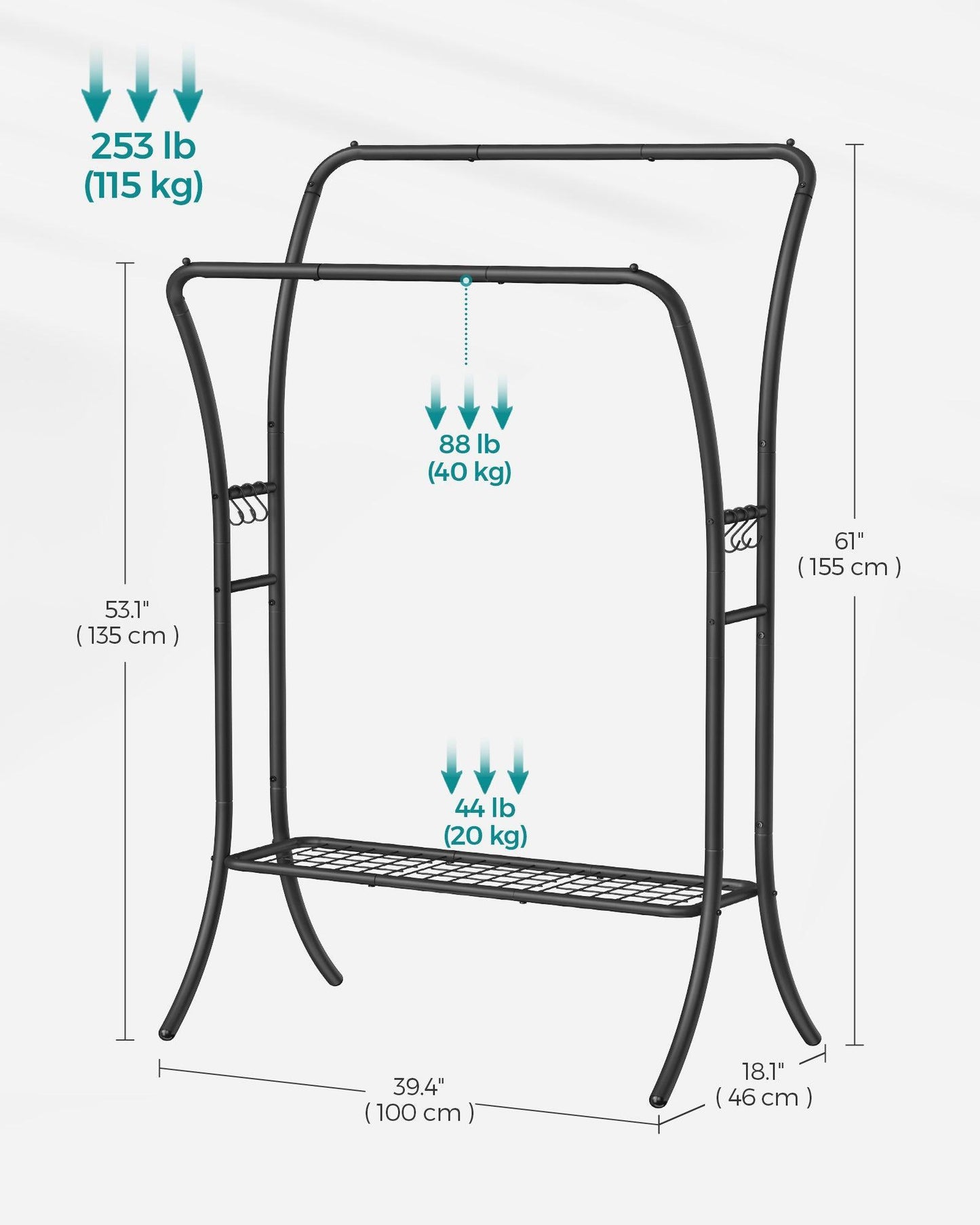 Heavy-Duty Double-Rod Clothes Rack Ink Black FredCo