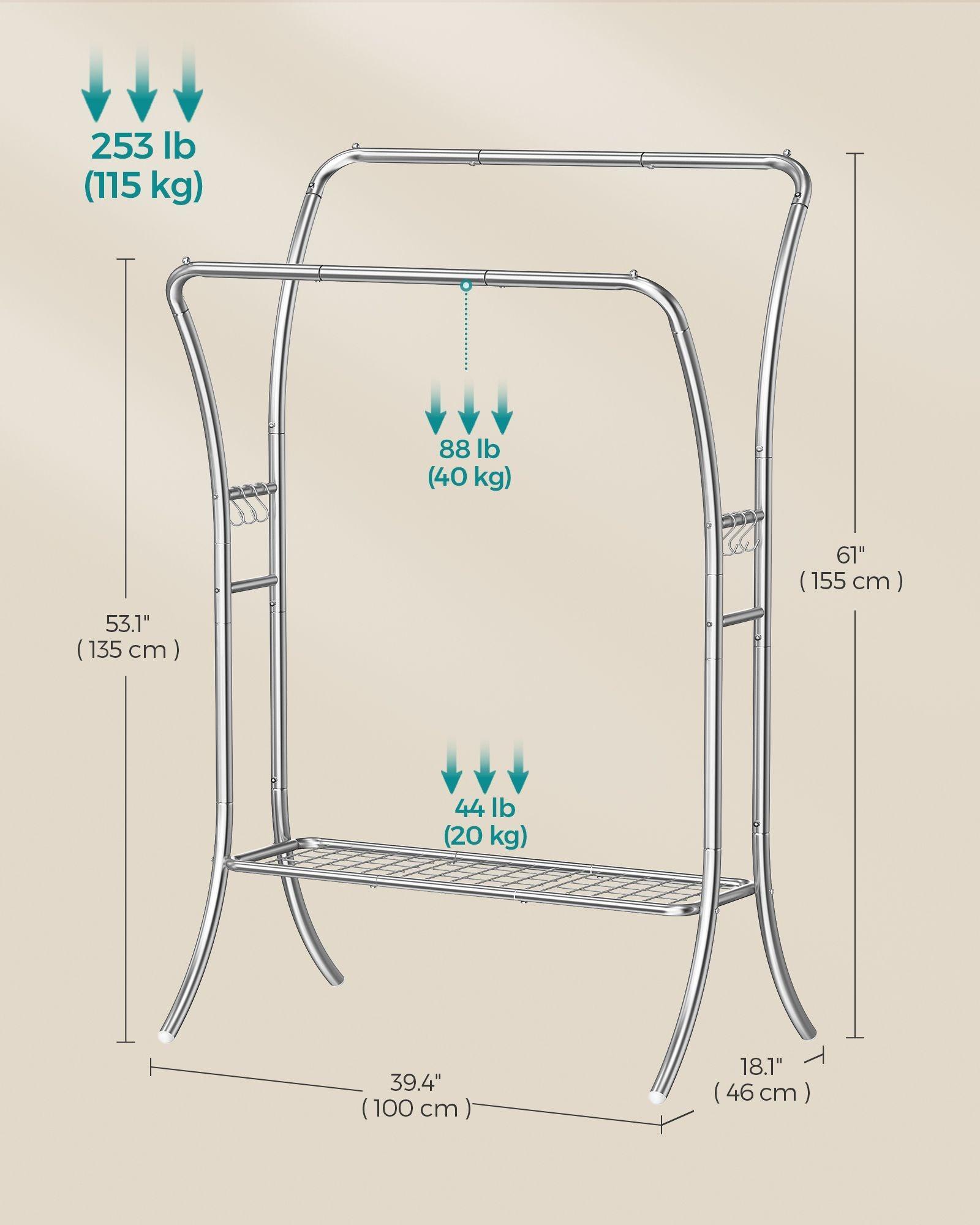 Heavy-Duty Double-Rod Clothes Rack Silver FredCo