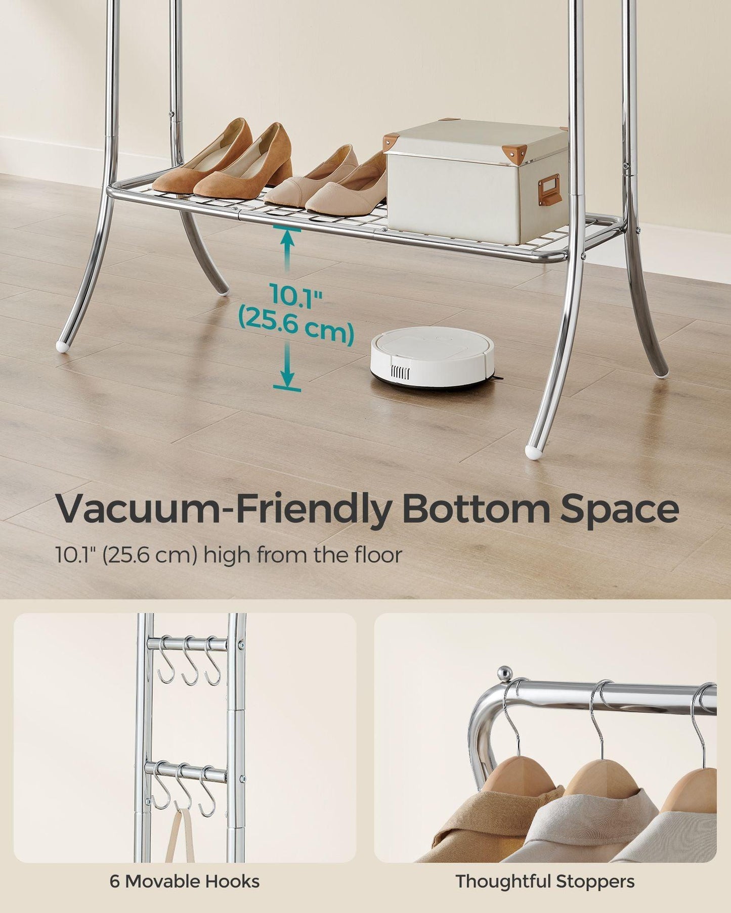 Heavy-Duty Double-Rod Clothes Rack Silver FredCo