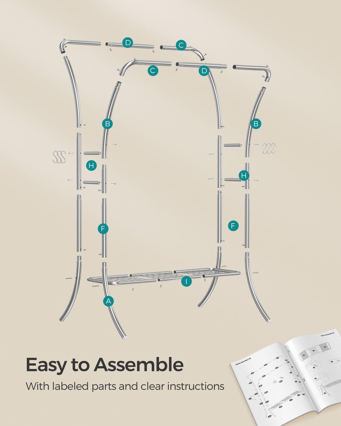 Heavy-Duty Double-Rod Clothes Rack Silver FredCo