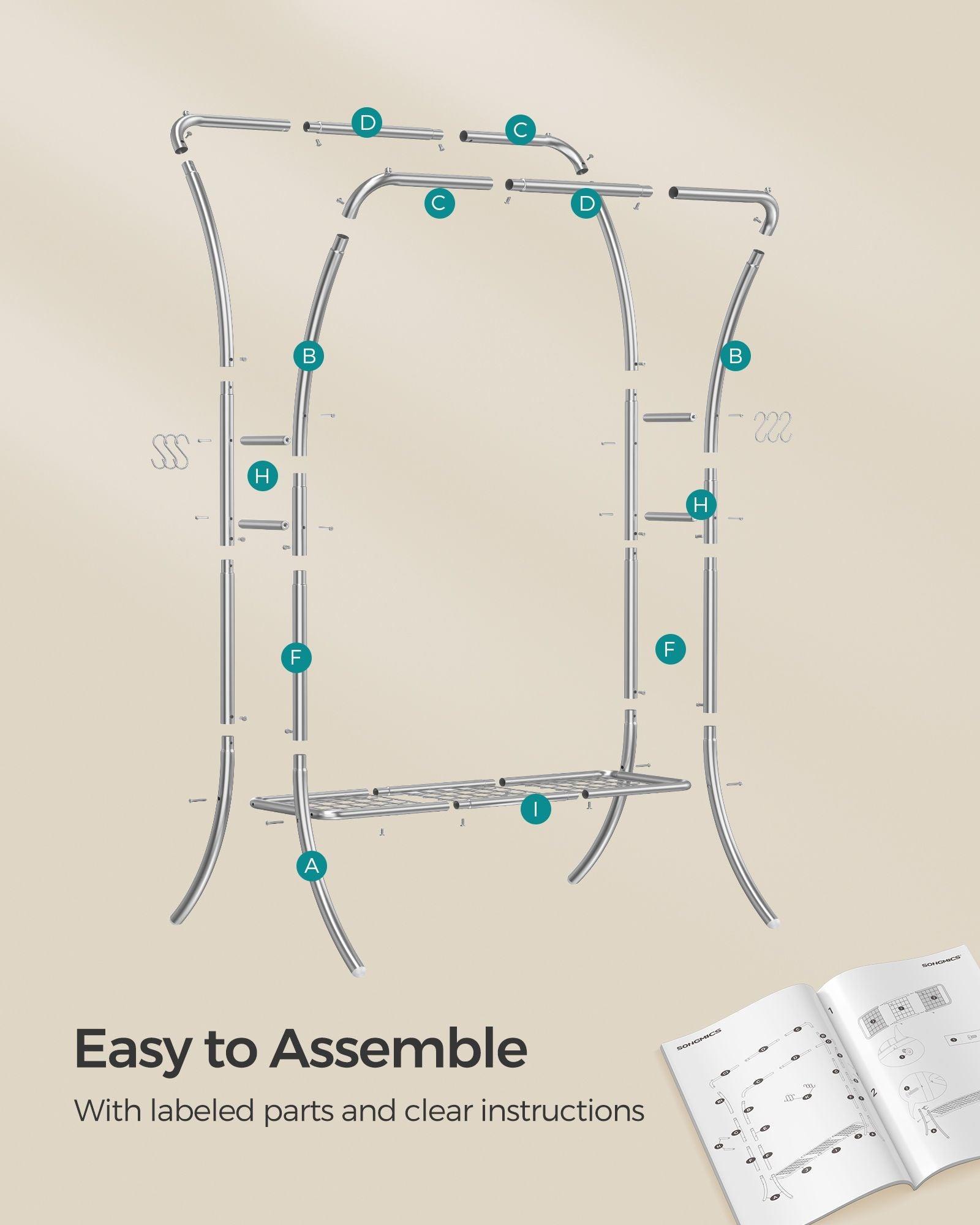 Heavy-Duty Double-Rod Clothes Rack Silver FredCo